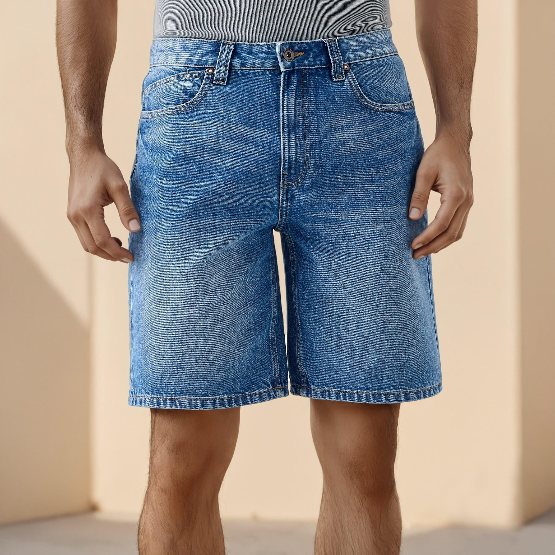 Denim Shorts with Button Closure and Pockets-men-clothing-bottoms-shorts-image-1