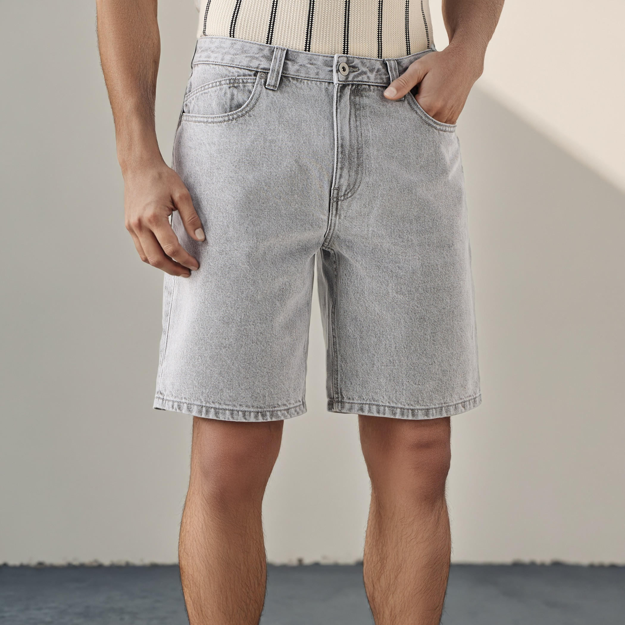 Denim Shorts with Button Closure and Pockets-men-clothing-bottoms-shorts-image-1