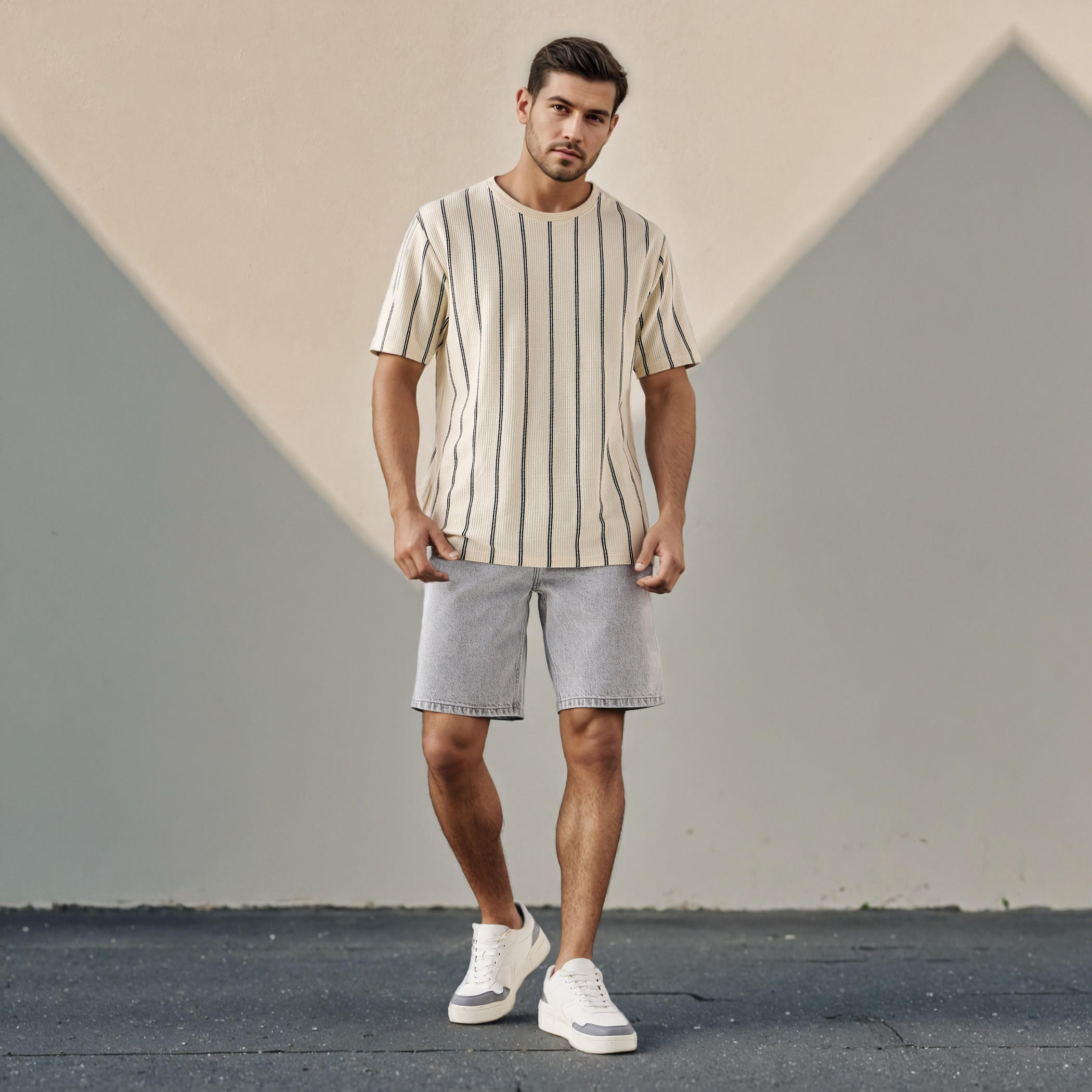 Denim Shorts with Button Closure and Pockets-men-clothing-bottoms-shorts-image-2