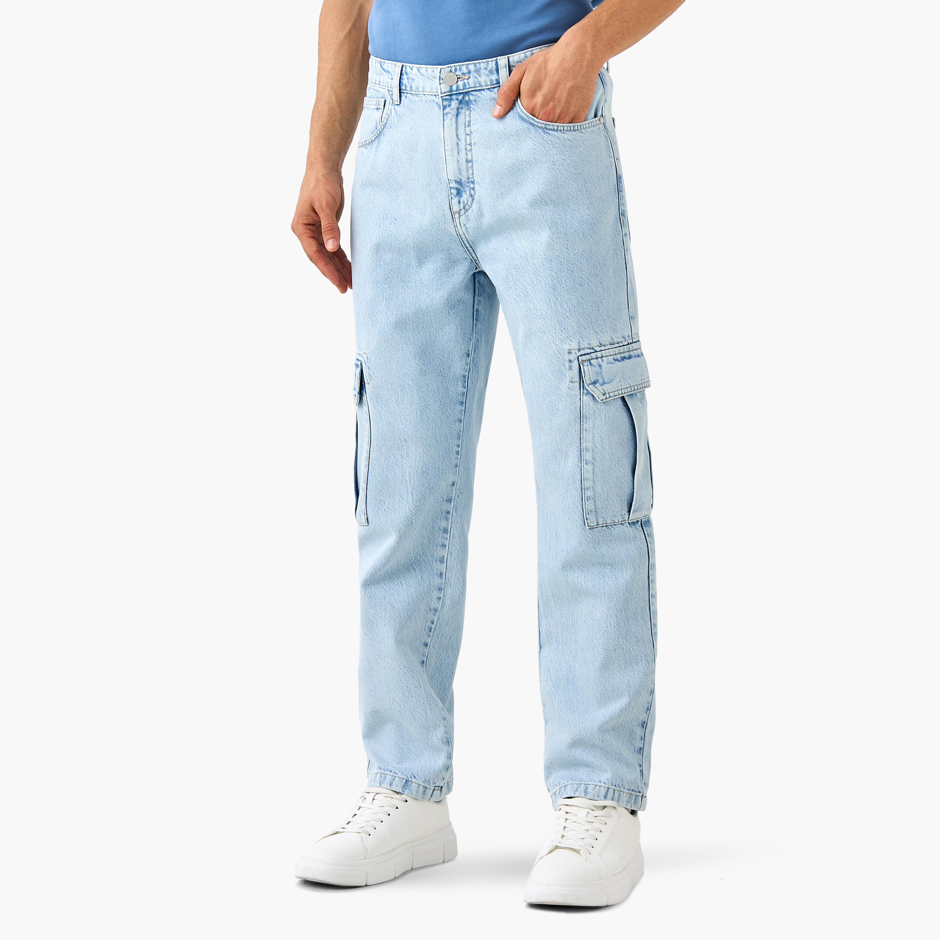 Straight Fit Full Length Cargo Jeans-men-clothing-bottoms-jeans-image-1