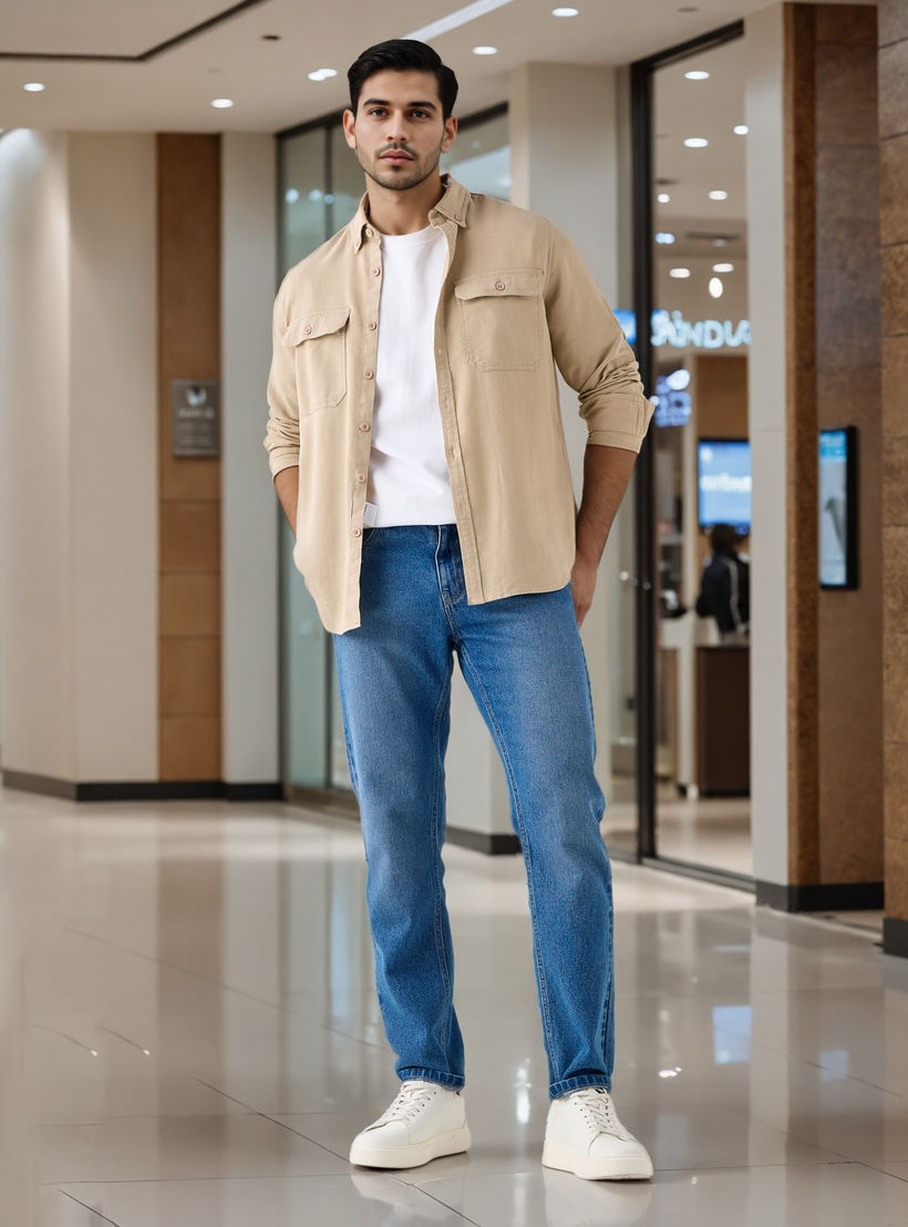 قميص دينم بأكمام طويلة وجيب بطية-men-clothing-shirts-image-2