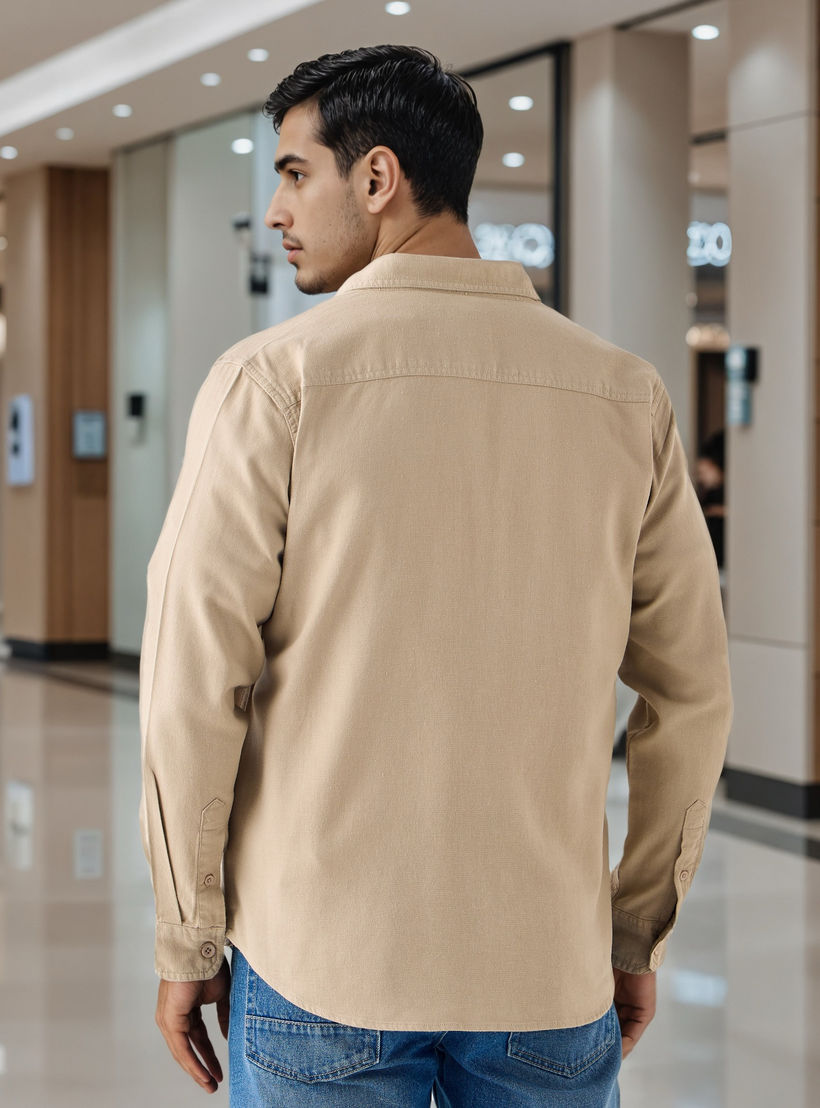 قميص دينم بأكمام طويلة وجيب بطية-men-clothing-shirts-image-3