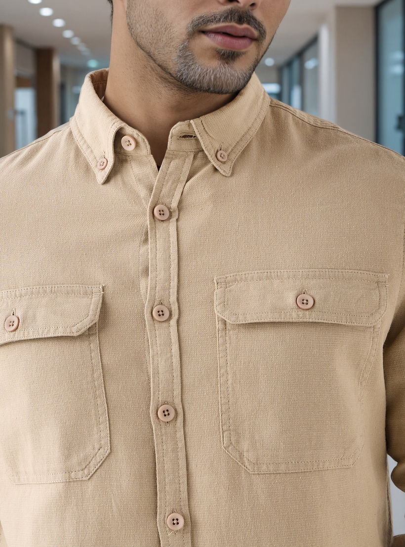 قميص دينم بأكمام طويلة وجيب بطية-men-clothing-shirts-image-4