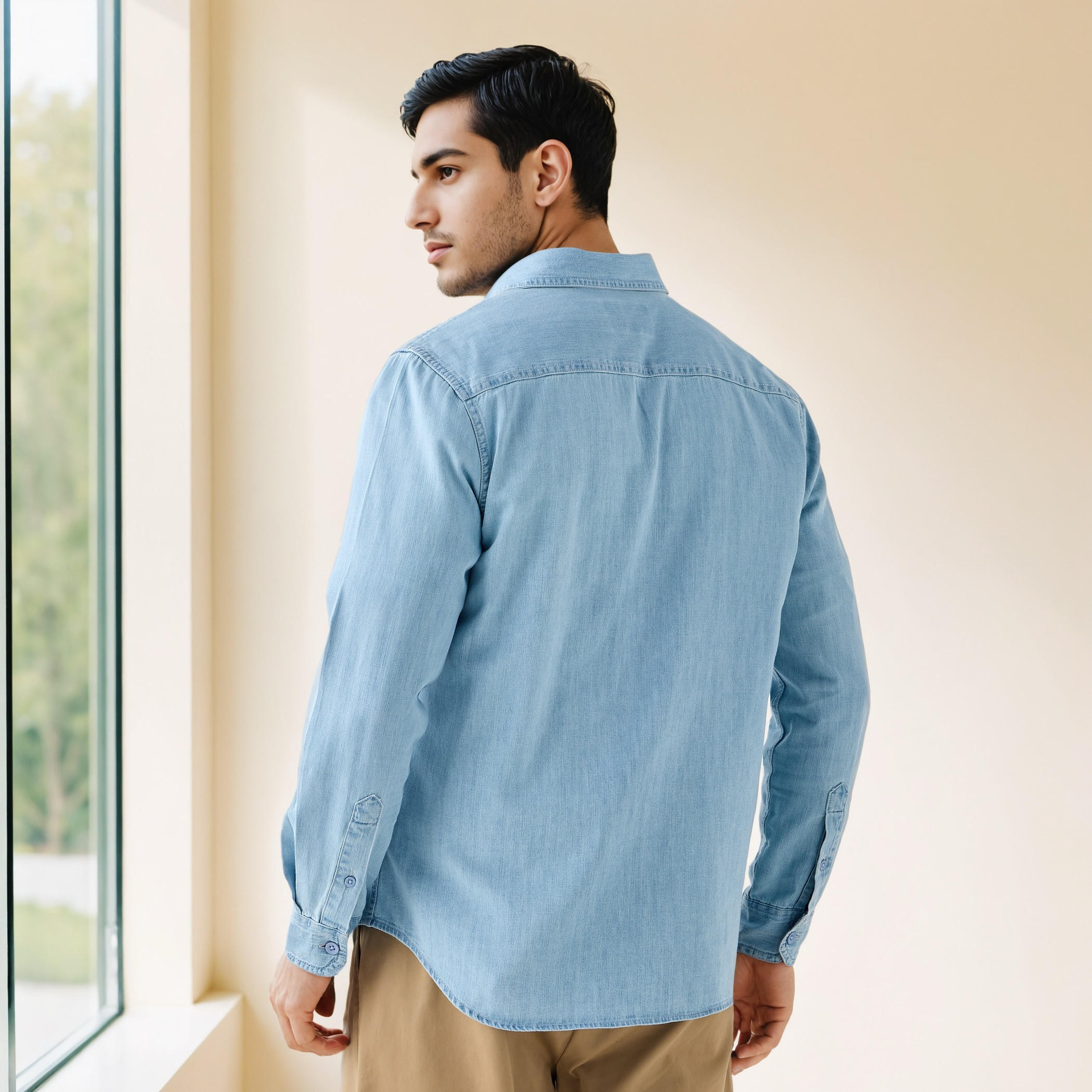 قميص دينم بأكمام طويلة وجيب بطية-men-clothing-shirts-image-3
