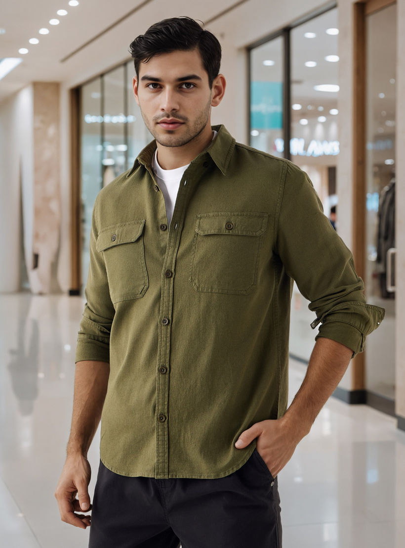 قميص دينم بأكمام طويلة وجيب بطية-men-clothing-shirts-image-5