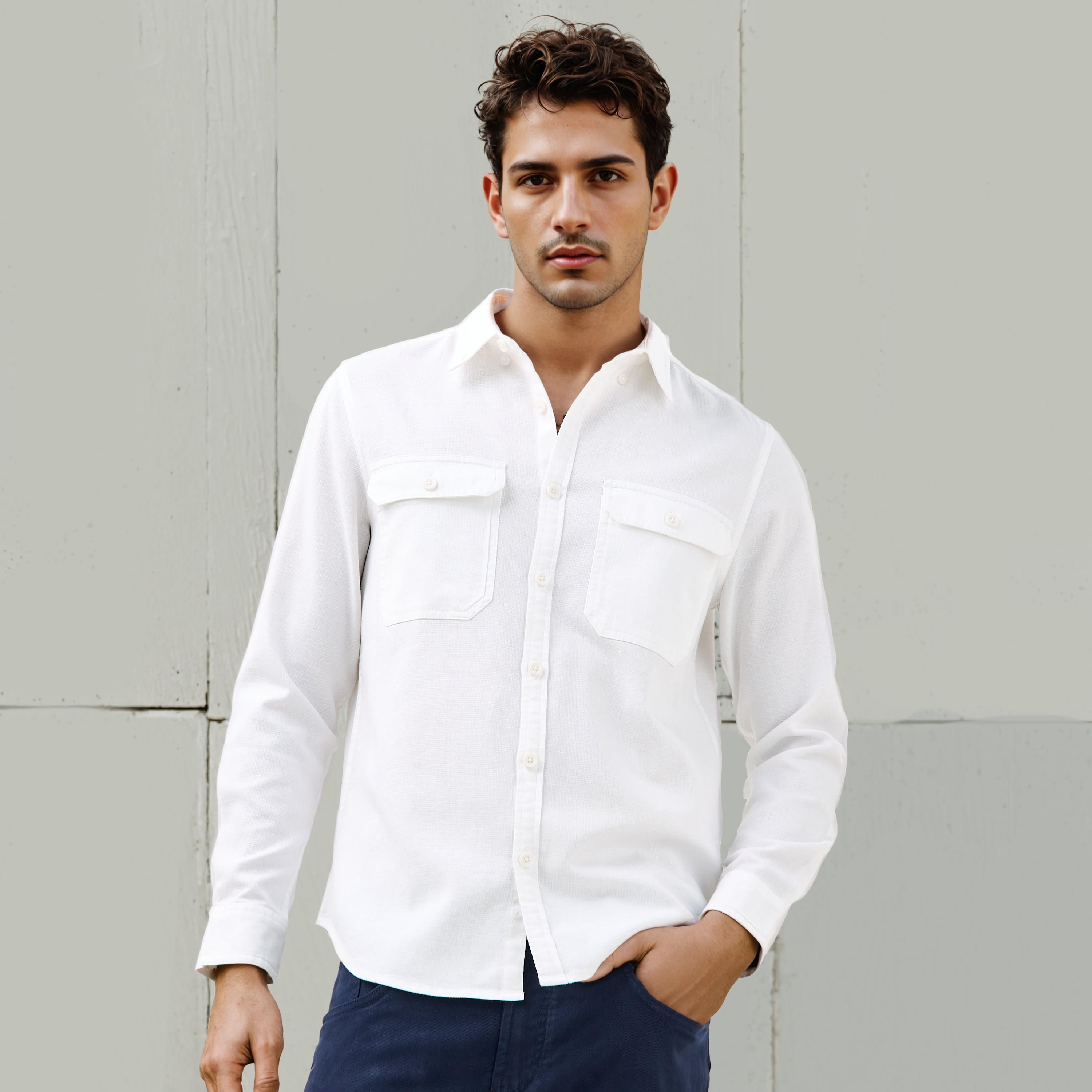 Flap Pocket Long Sleeves Denim Shirt-men-clothing-shirts-image-1