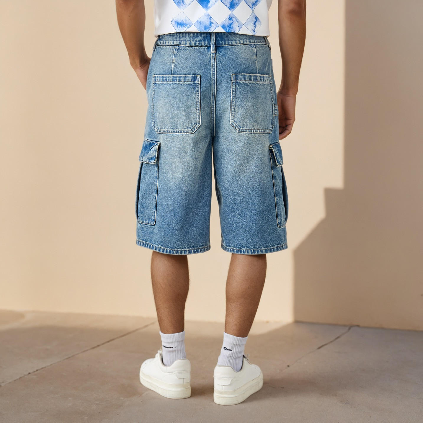 Plain Denim Cargo Shorts with Pockets-men-clothing-bottoms-shorts-image-3