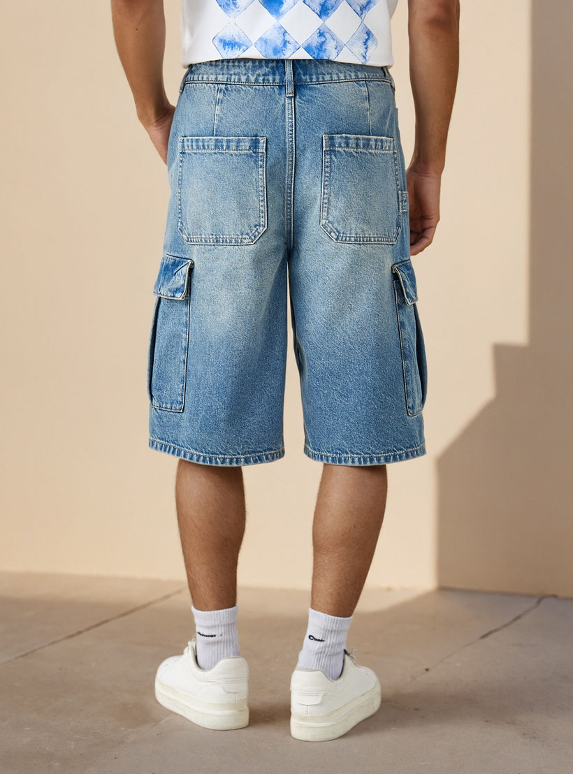 Plain Denim Cargo Shorts with Pockets-men-clothing-bottoms-shorts-image-3
