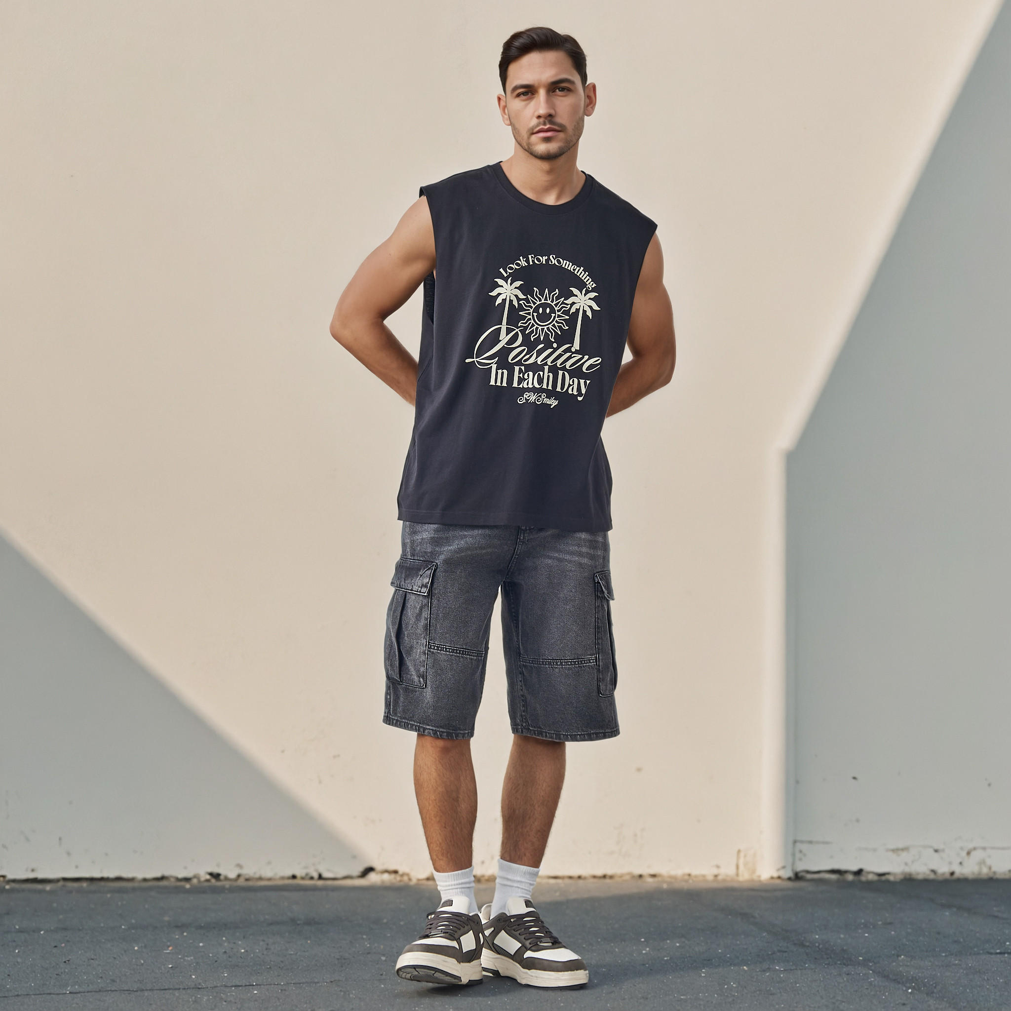 Plain Denim Cargo Shorts with Pockets-men-clothing-bottoms-shorts-image-2