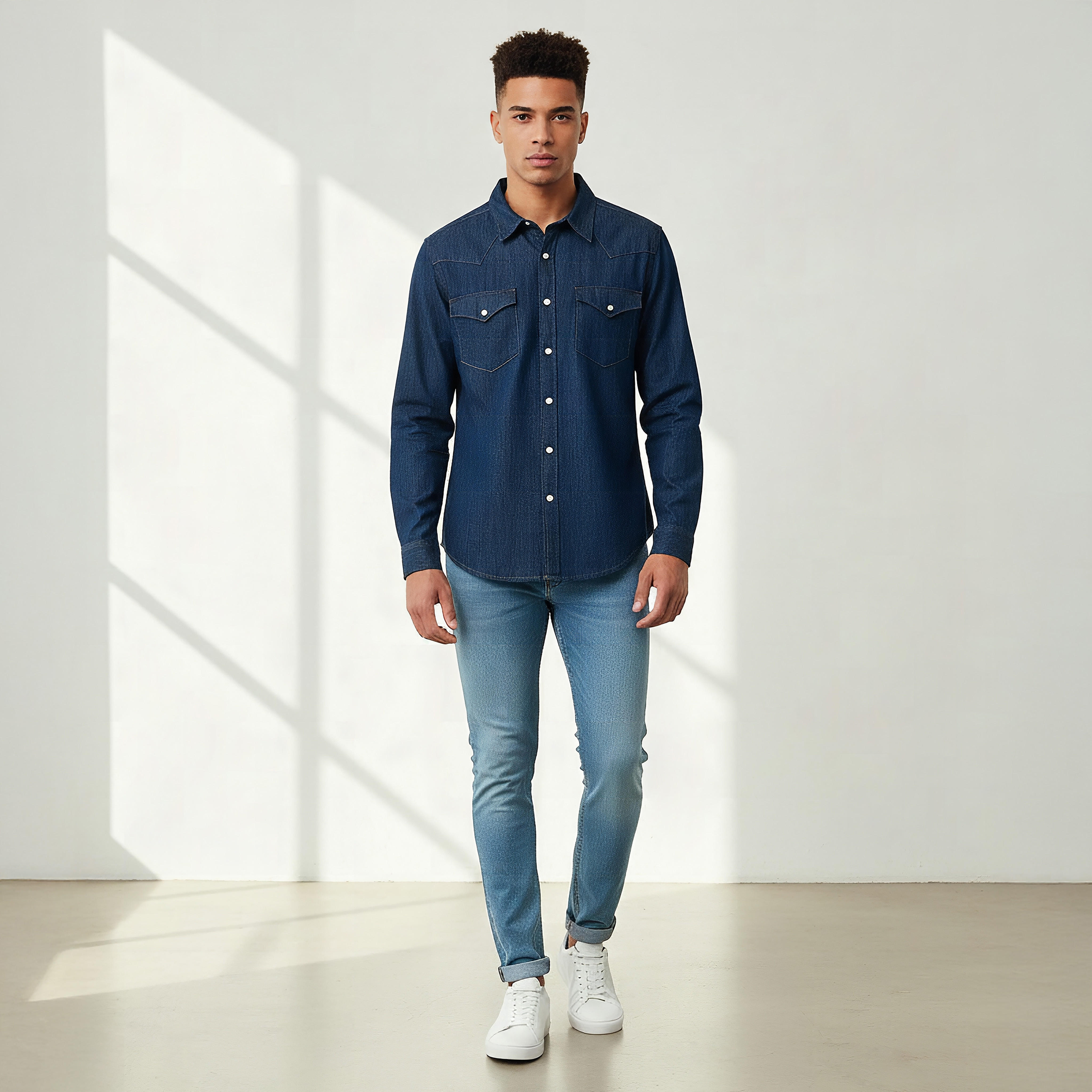 Men Regular Fit Collared Denim Long Sleeves Shirt-men-clothing-shirts-image-2