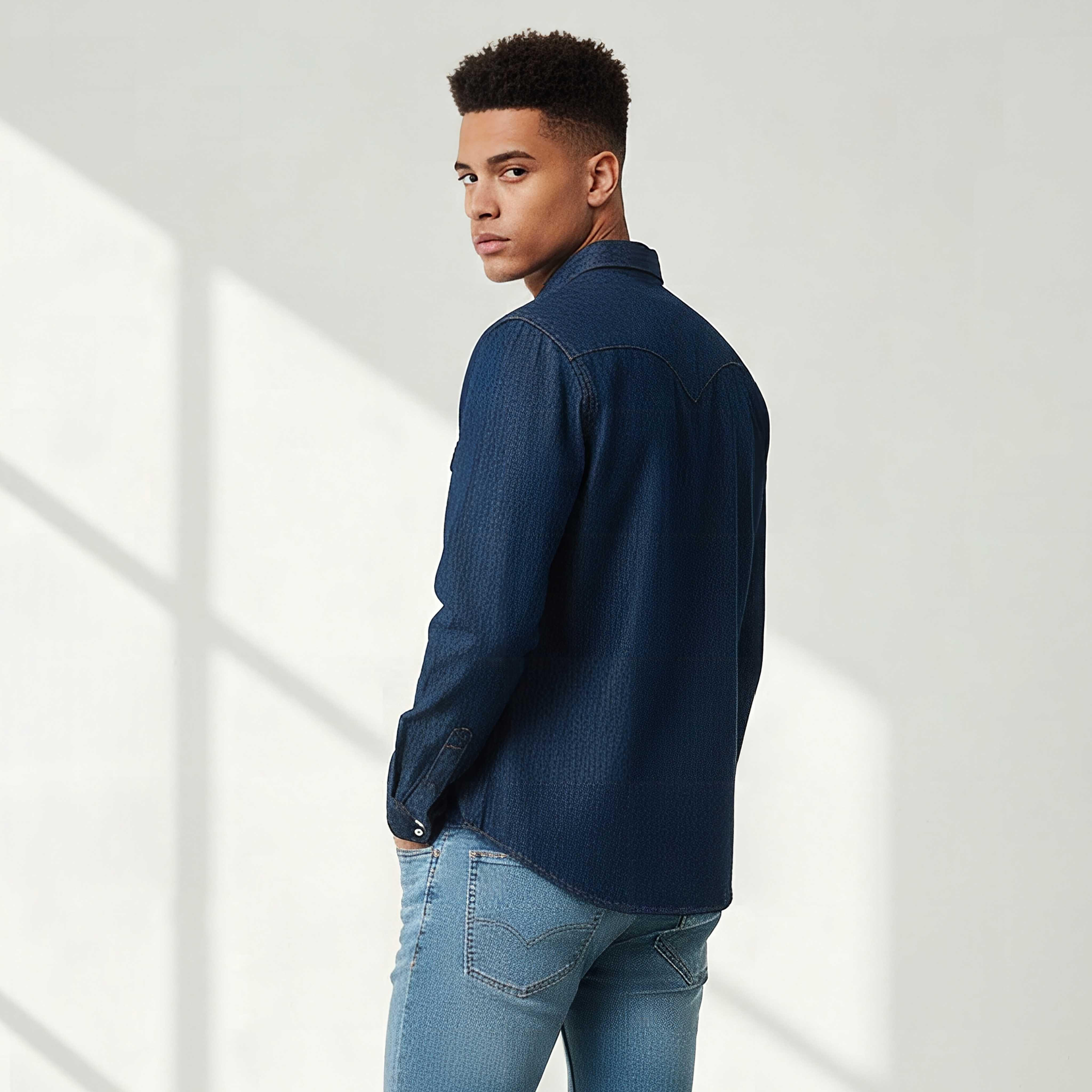Men Regular Fit Collared Denim Long Sleeves Shirt-men-clothing-shirts-image-3