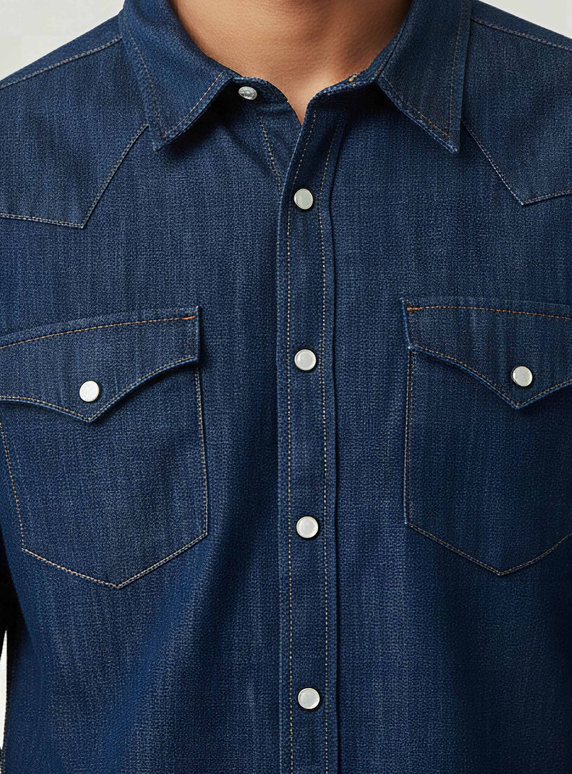 Men Regular Fit Collared Denim Long Sleeves Shirt-men-clothing-shirts-image-4