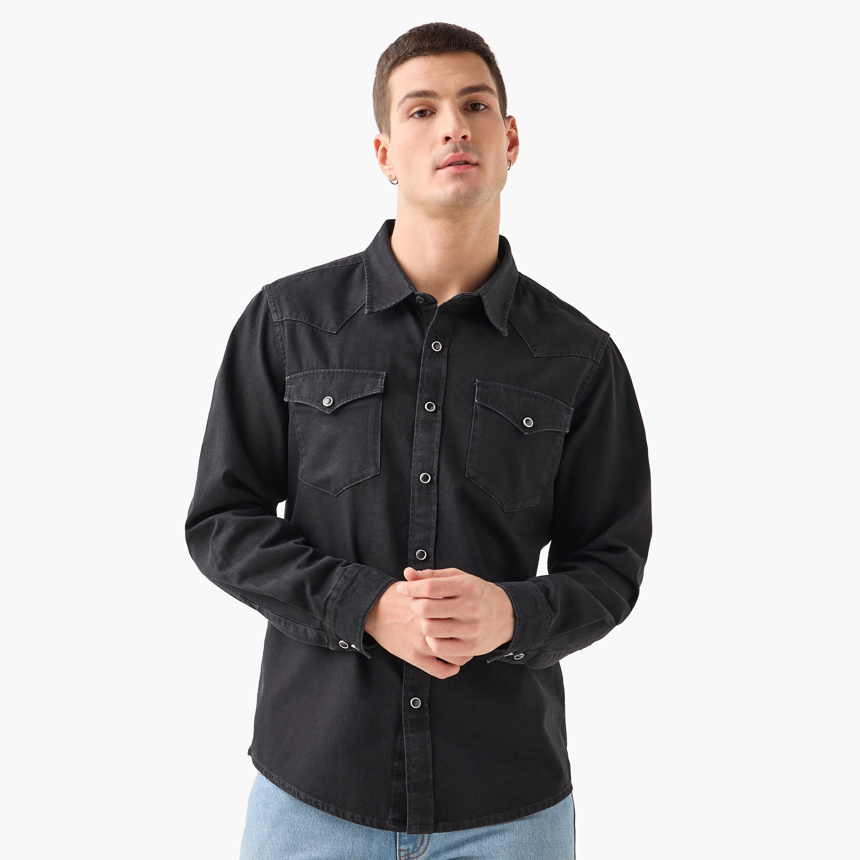 Men Regular Fit Collared Denim Long Sleeves Shirt-men-clothing-shirts-image-1