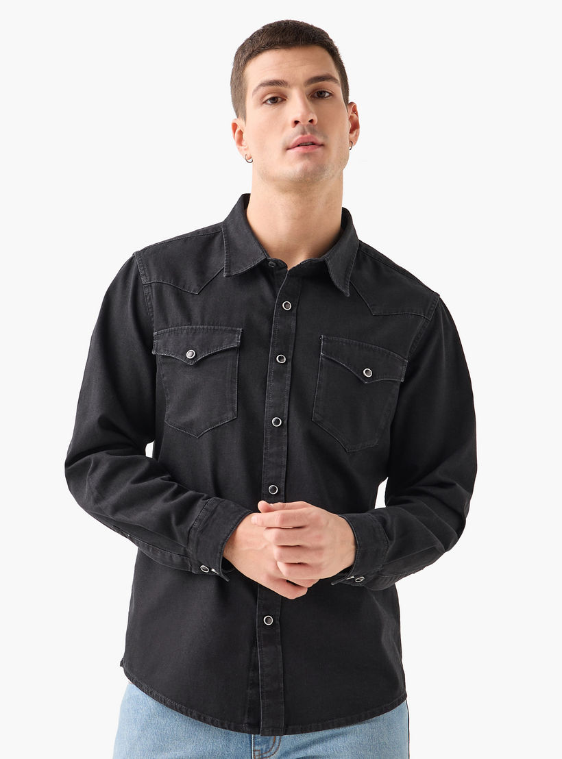 Men Regular Fit Collared Denim Long Sleeves Shirt-men-clothing-shirts-image-1