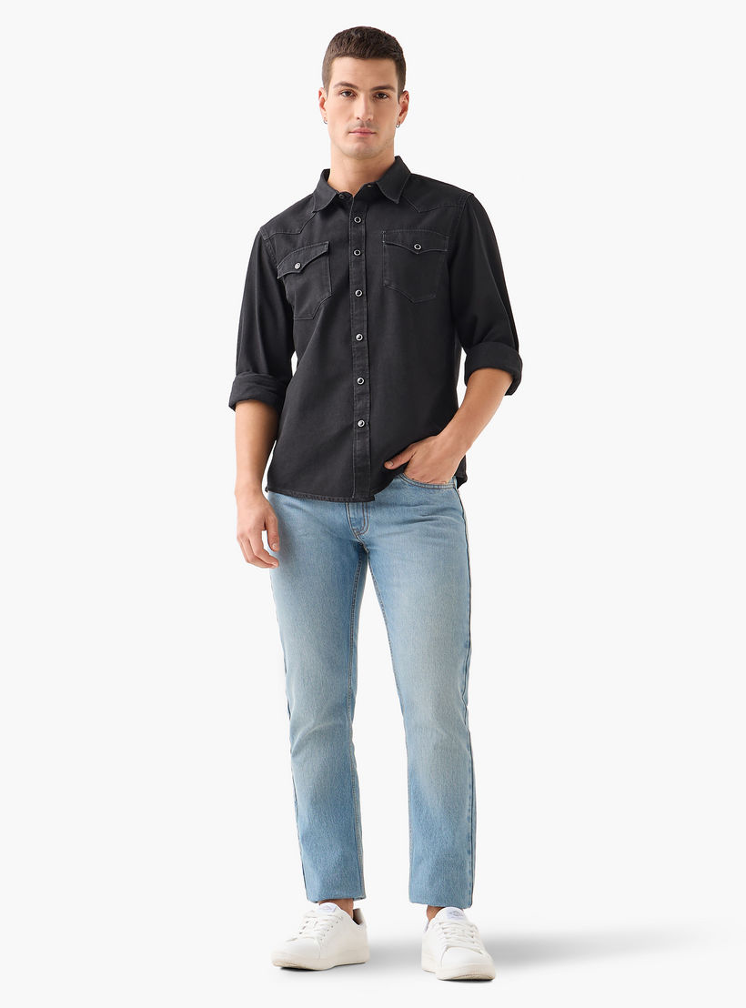 Men Regular Fit Collared Denim Long Sleeves Shirt-men-clothing-shirts-image-2