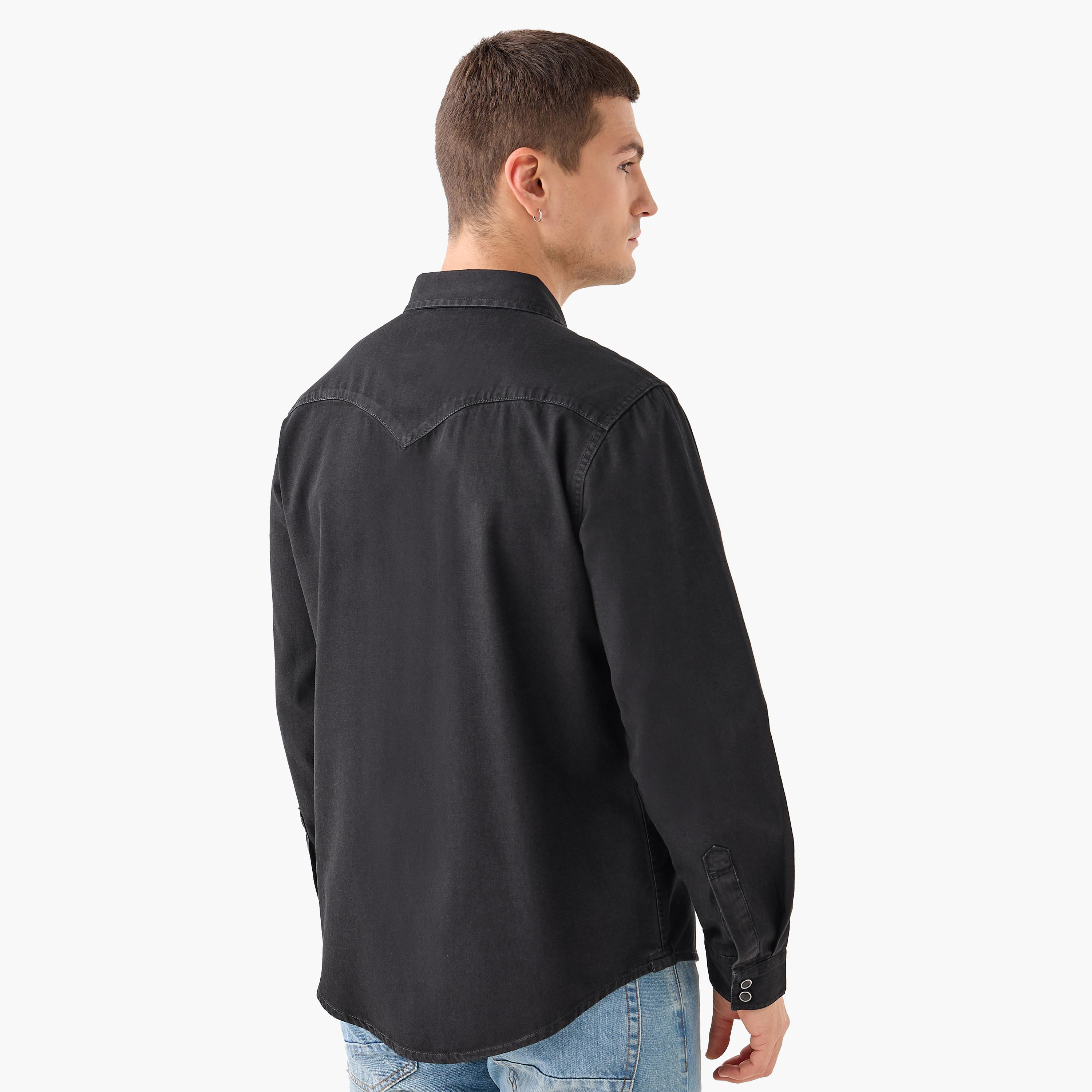 Men Regular Fit Collared Denim Long Sleeves Shirt-men-clothing-shirts-image-4