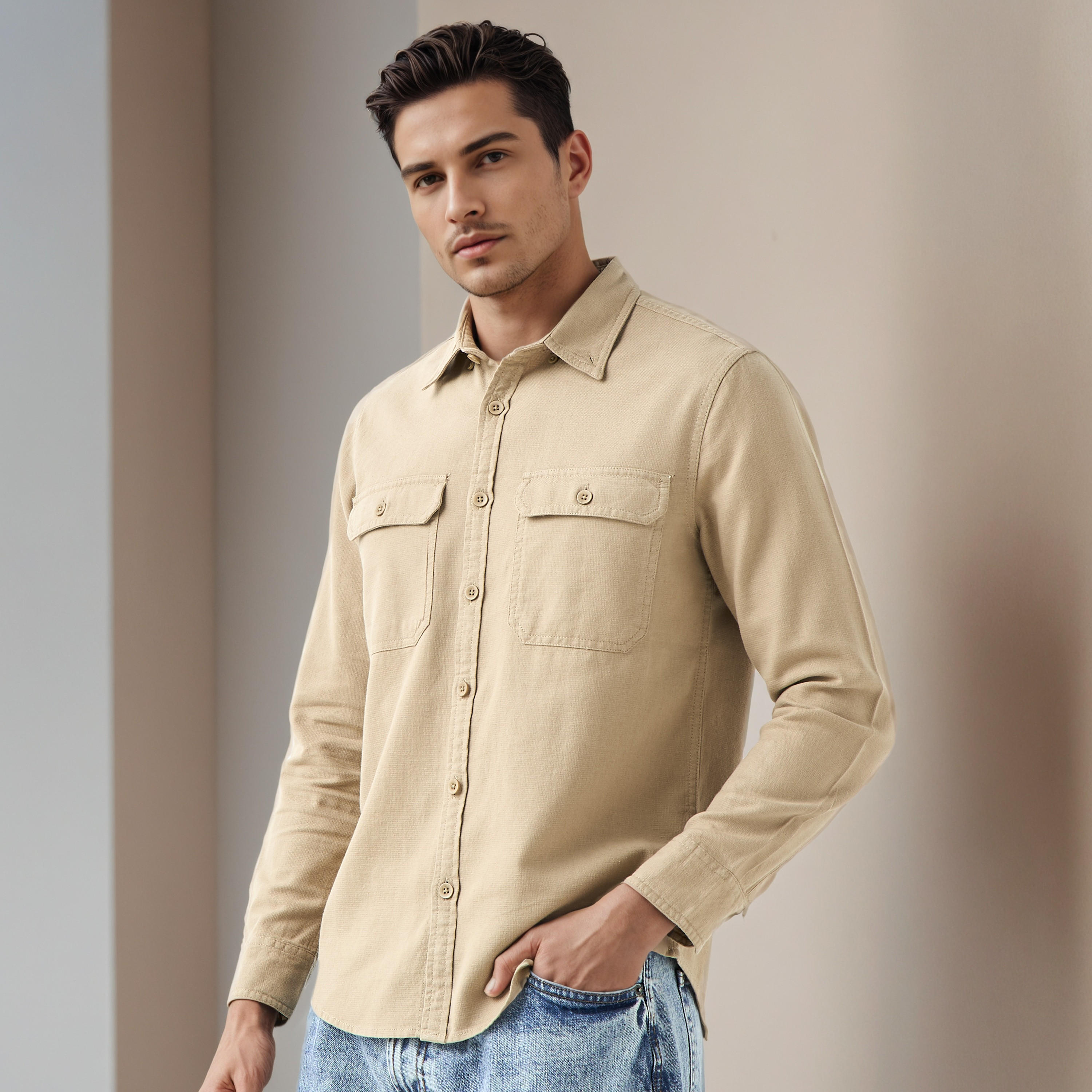 Regular Fit Linen Blend Shirt-men-clothing-shirts-image-1