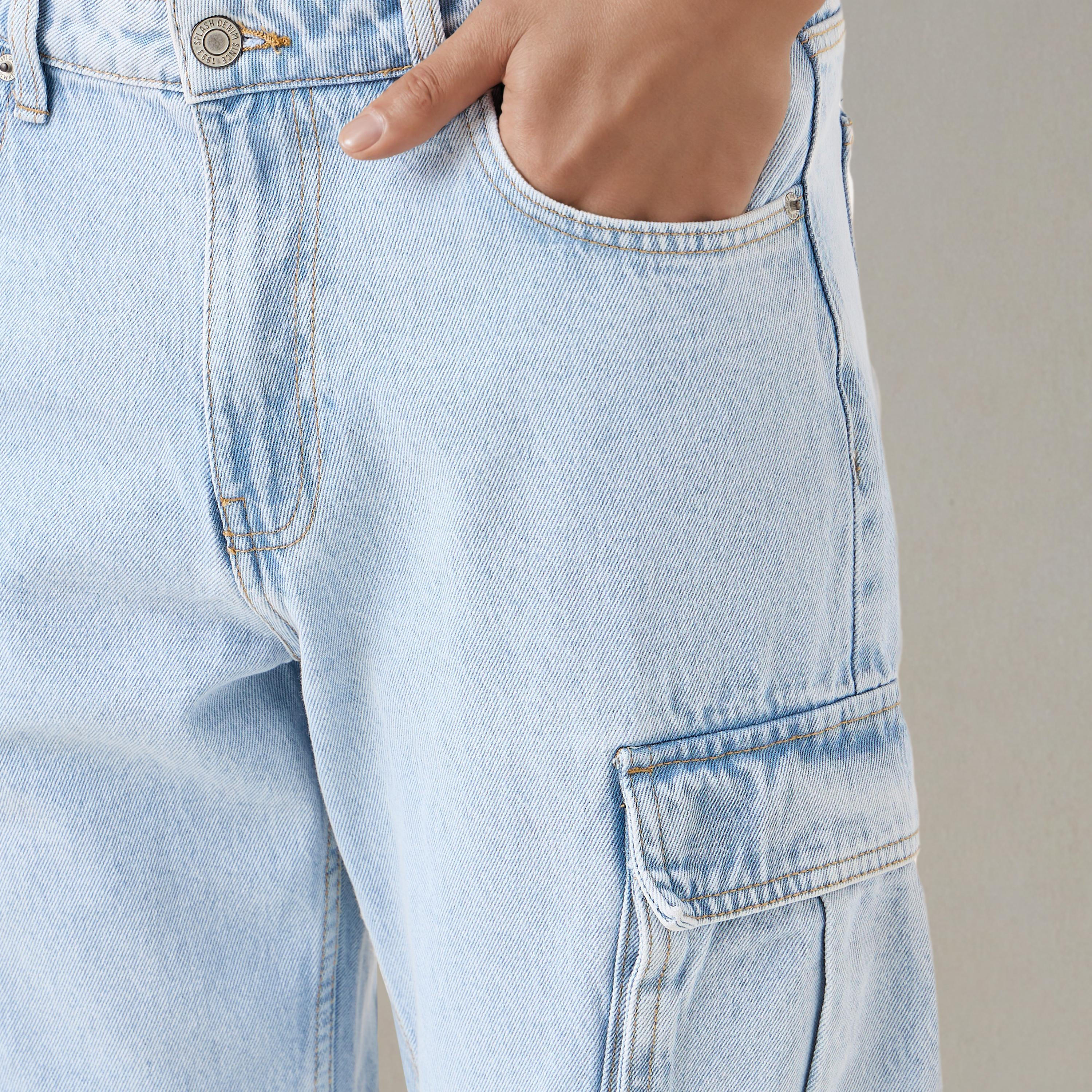 بنطلون جينز كارجو بقصة مستقيمة وخصر متوسط الارتفاع للرجال-men-clothing-bottoms-jeans-image-2