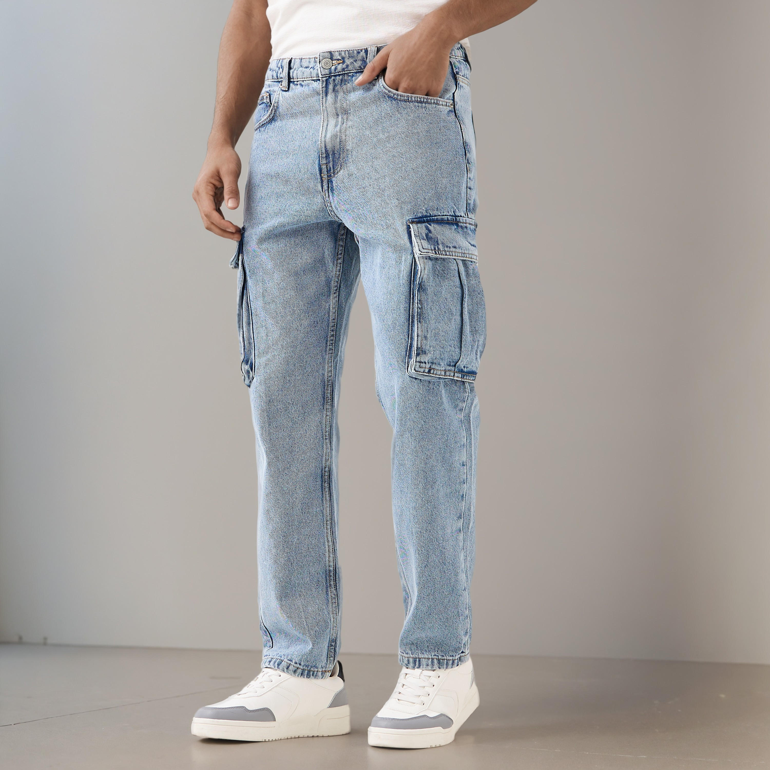 Men Straight Fit Mid-Rise Cargo Jeans-men-clothing-bottoms-jeans-image-1