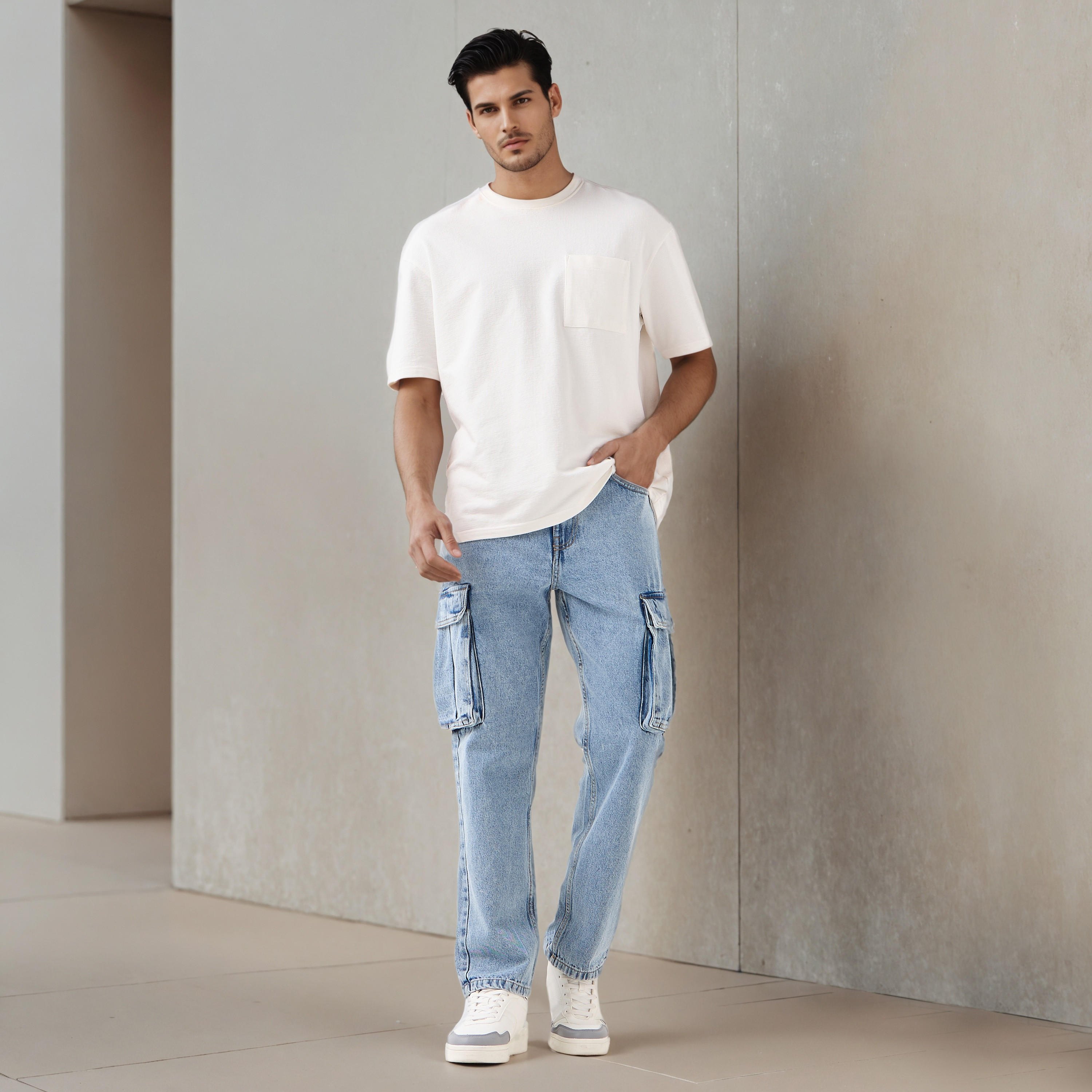 Men Straight Fit Mid-Rise Cargo Jeans-men-clothing-bottoms-jeans-image-2