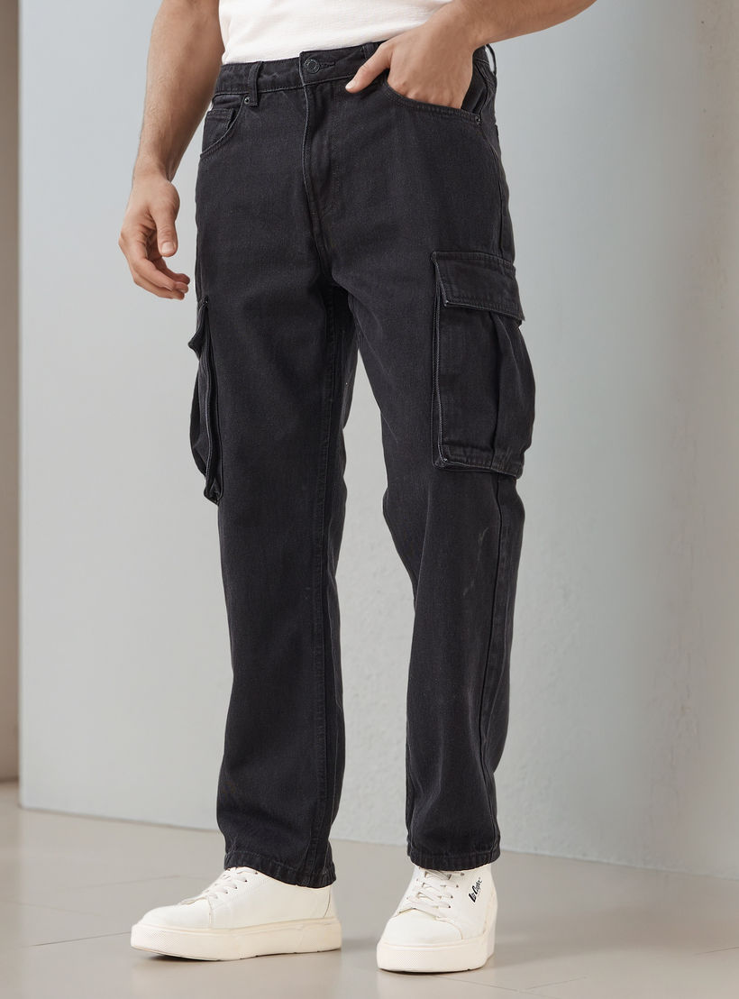 Men Straight Fit Mid-Rise Cargo Jeans-men-clothing-bottoms-jeans-image-1