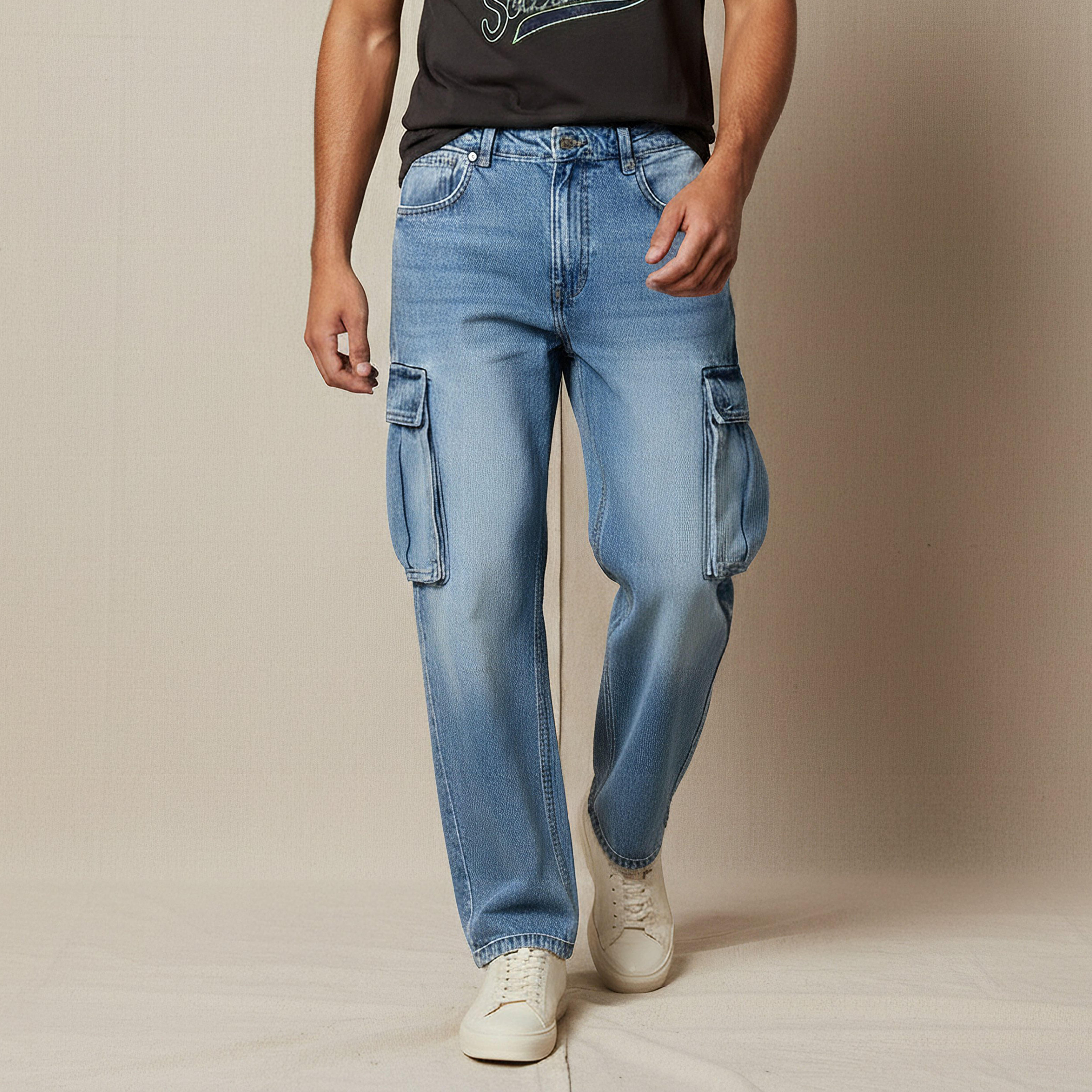 بنطلون جينز رجالي كارجو بقصة عادية وخصر متوسط الارتفاع-men-clothing-bottoms-jeans-image-4