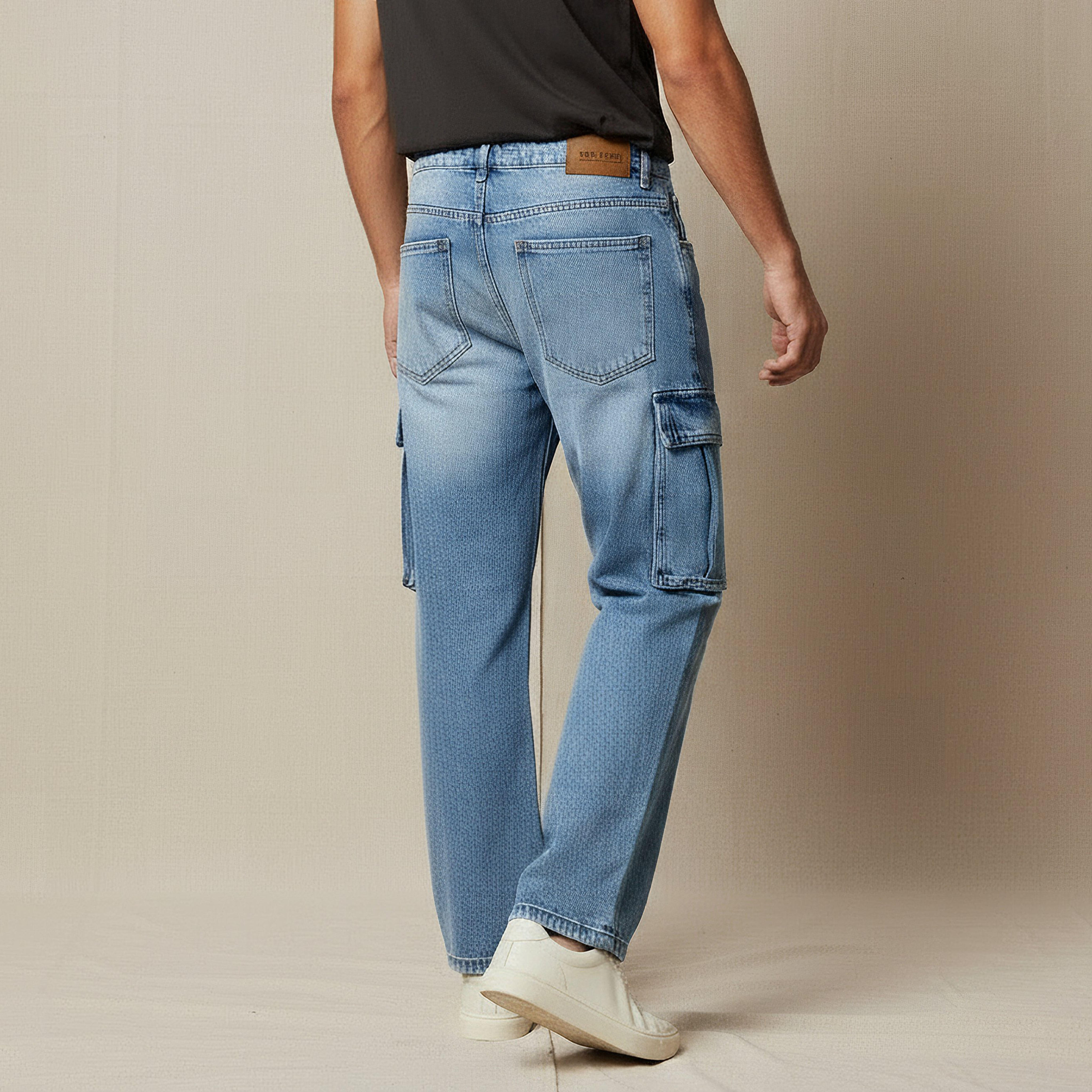 بنطلون جينز رجالي كارجو بقصة عادية وخصر متوسط الارتفاع-men-clothing-bottoms-jeans-image-2