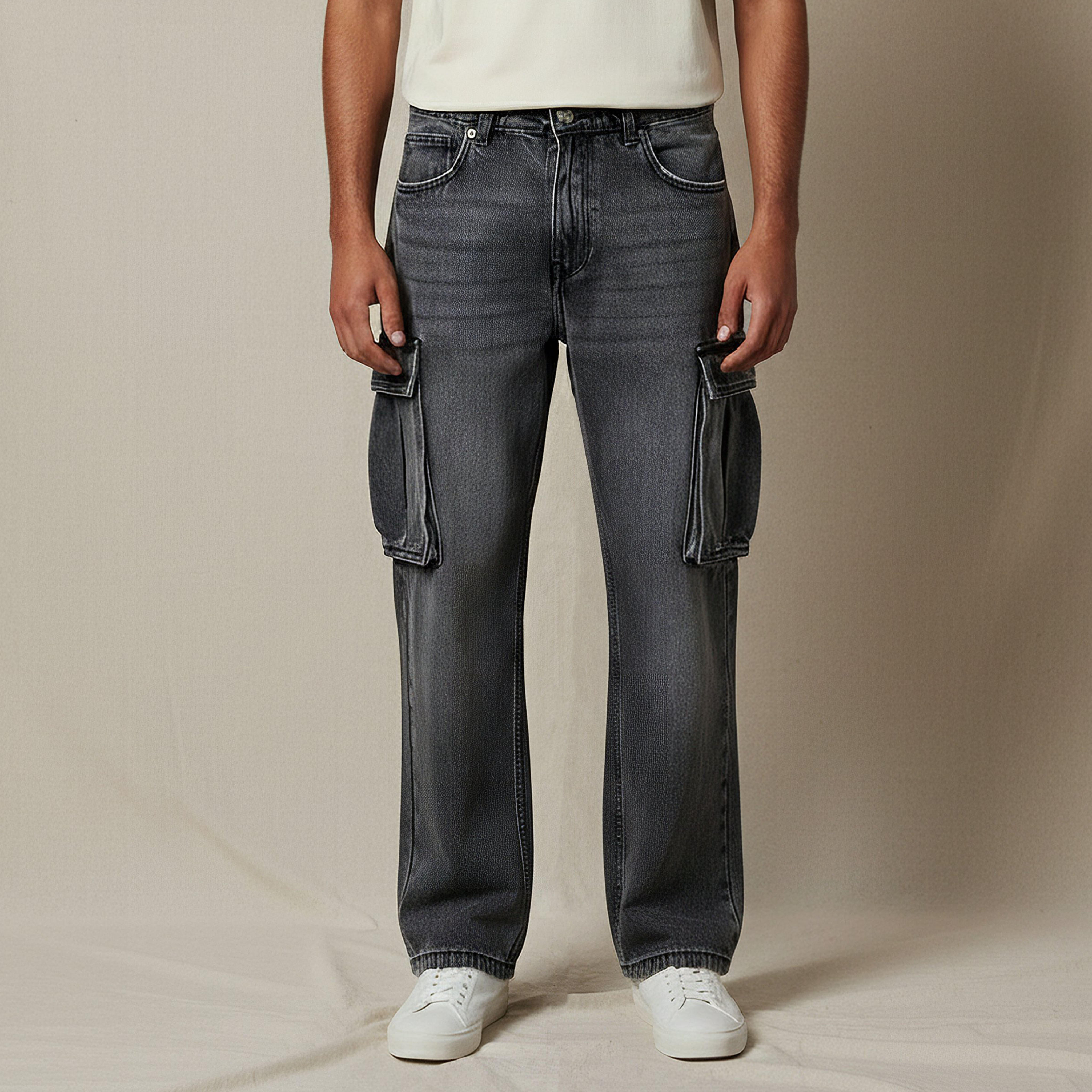 Men Regular Fit Mid-Rise Cargo Jeans-men-clothing-bottoms-jeans-image-1
