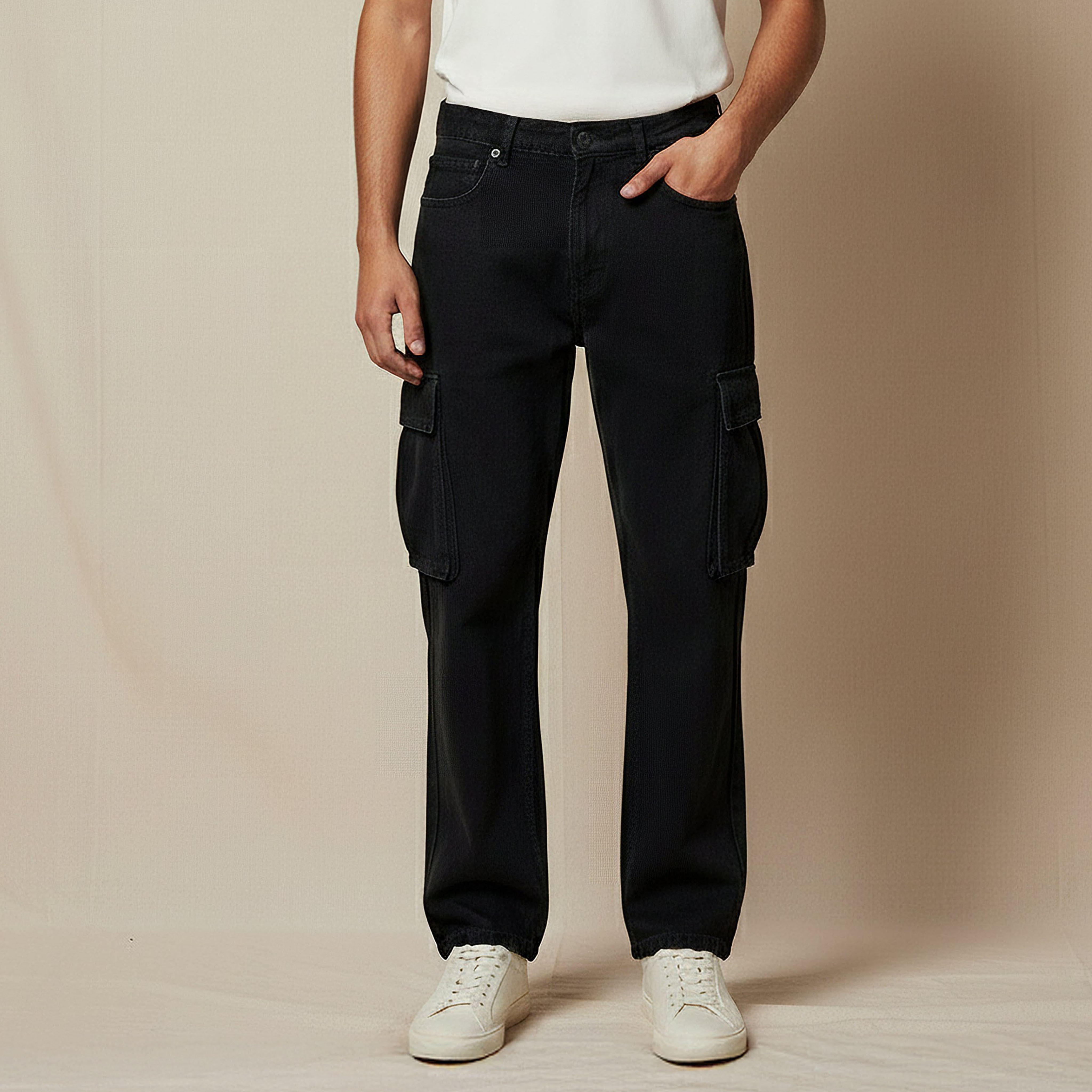 بنطلون جينز رجالي كارجو بقصة عادية وخصر متوسط الارتفاع-men-clothing-bottoms-jeans-image-4