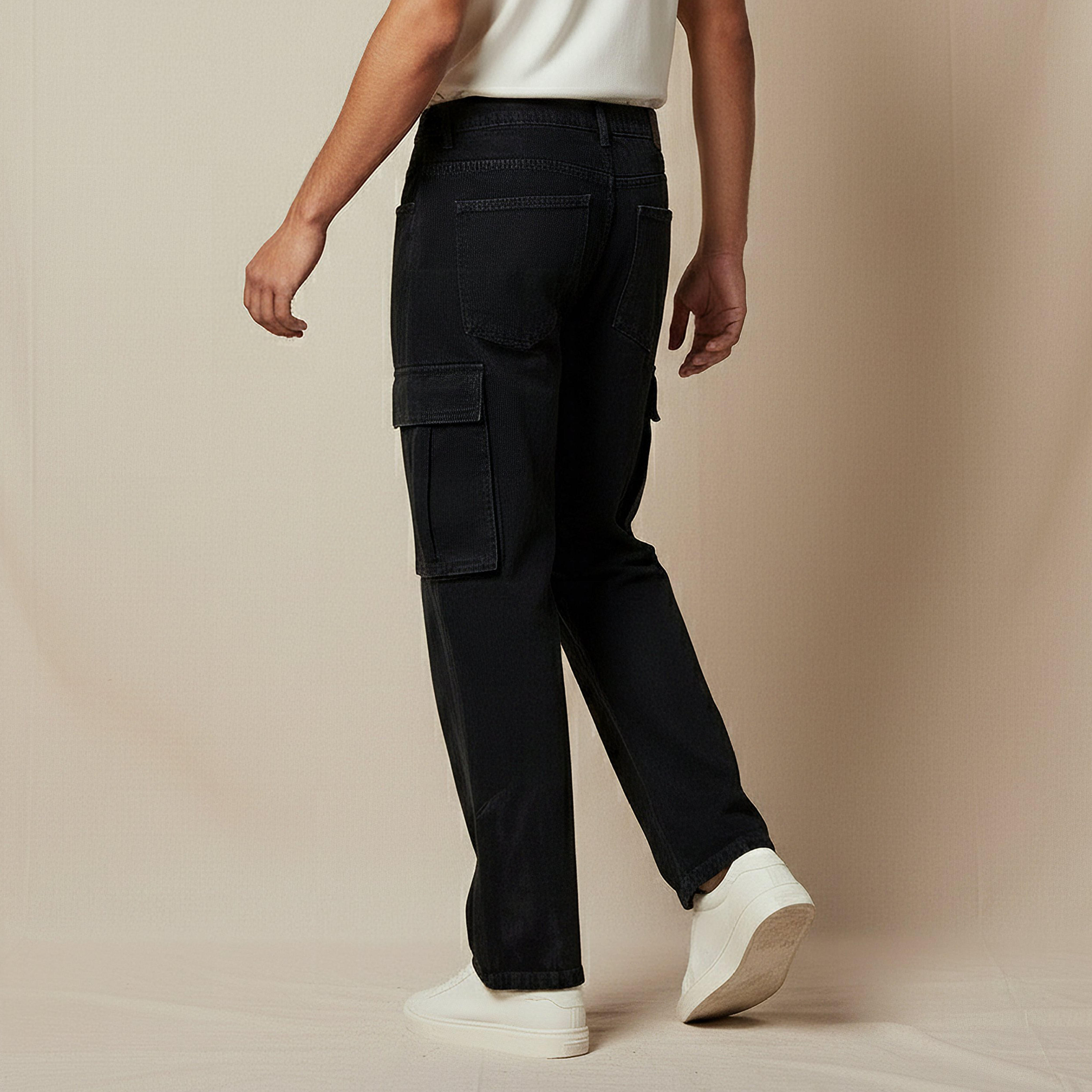 بنطلون جينز رجالي كارجو بقصة عادية وخصر متوسط الارتفاع-men-clothing-bottoms-jeans-image-2