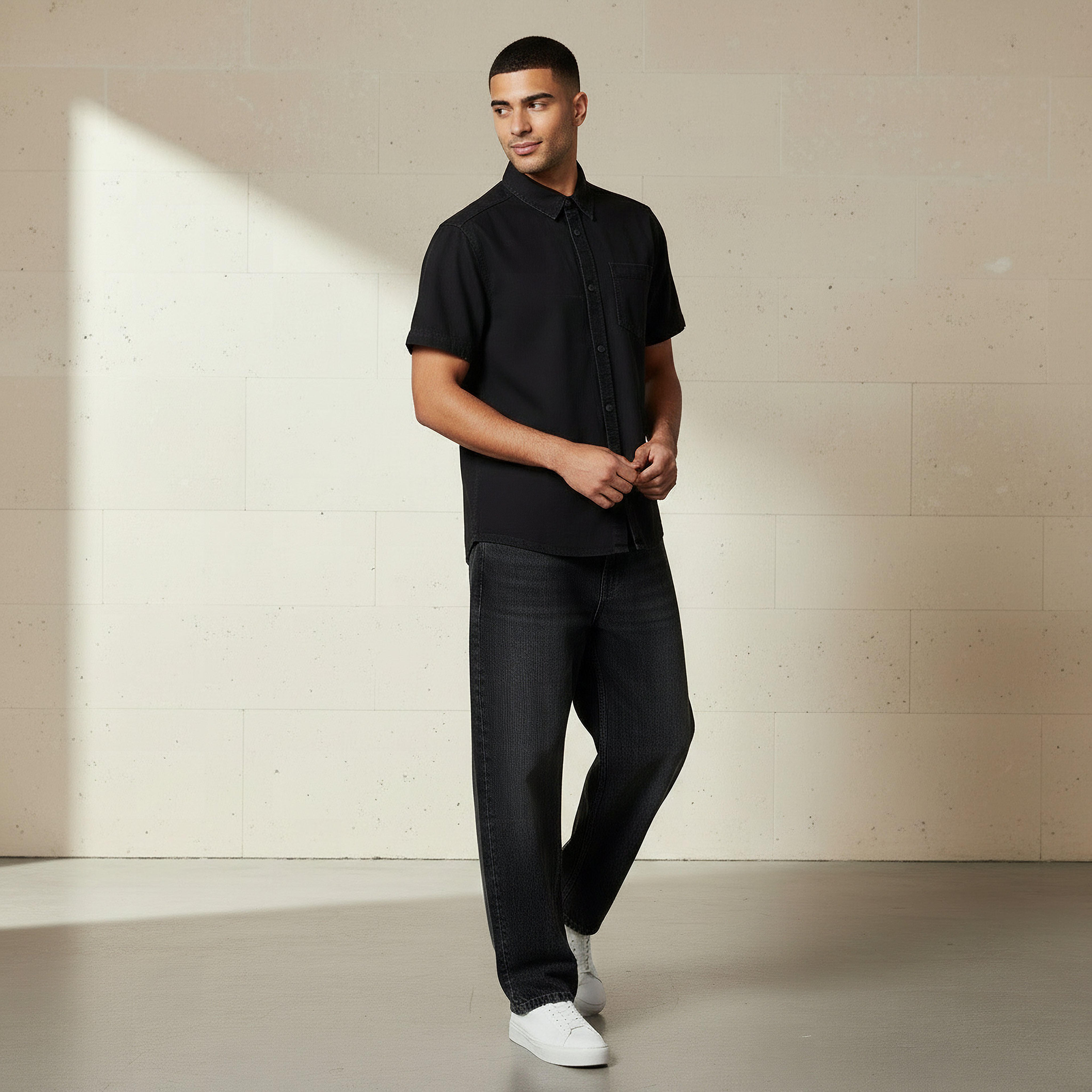 قميص قصير الأكمام بياقة وقصة عادية للرجال-men-clothing-shirts-image-4