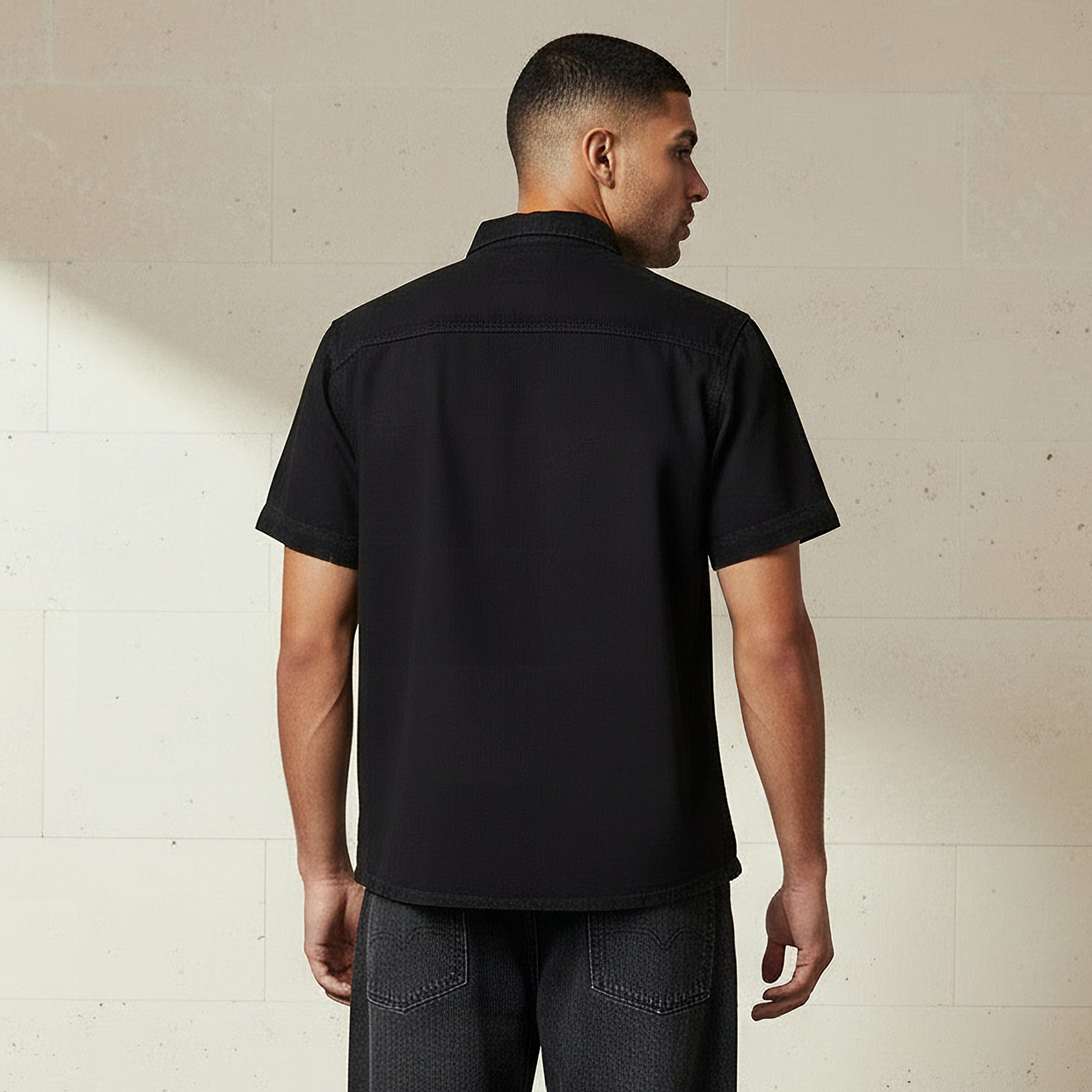 قميص قصير الأكمام بياقة وقصة عادية للرجال-men-clothing-shirts-image-3