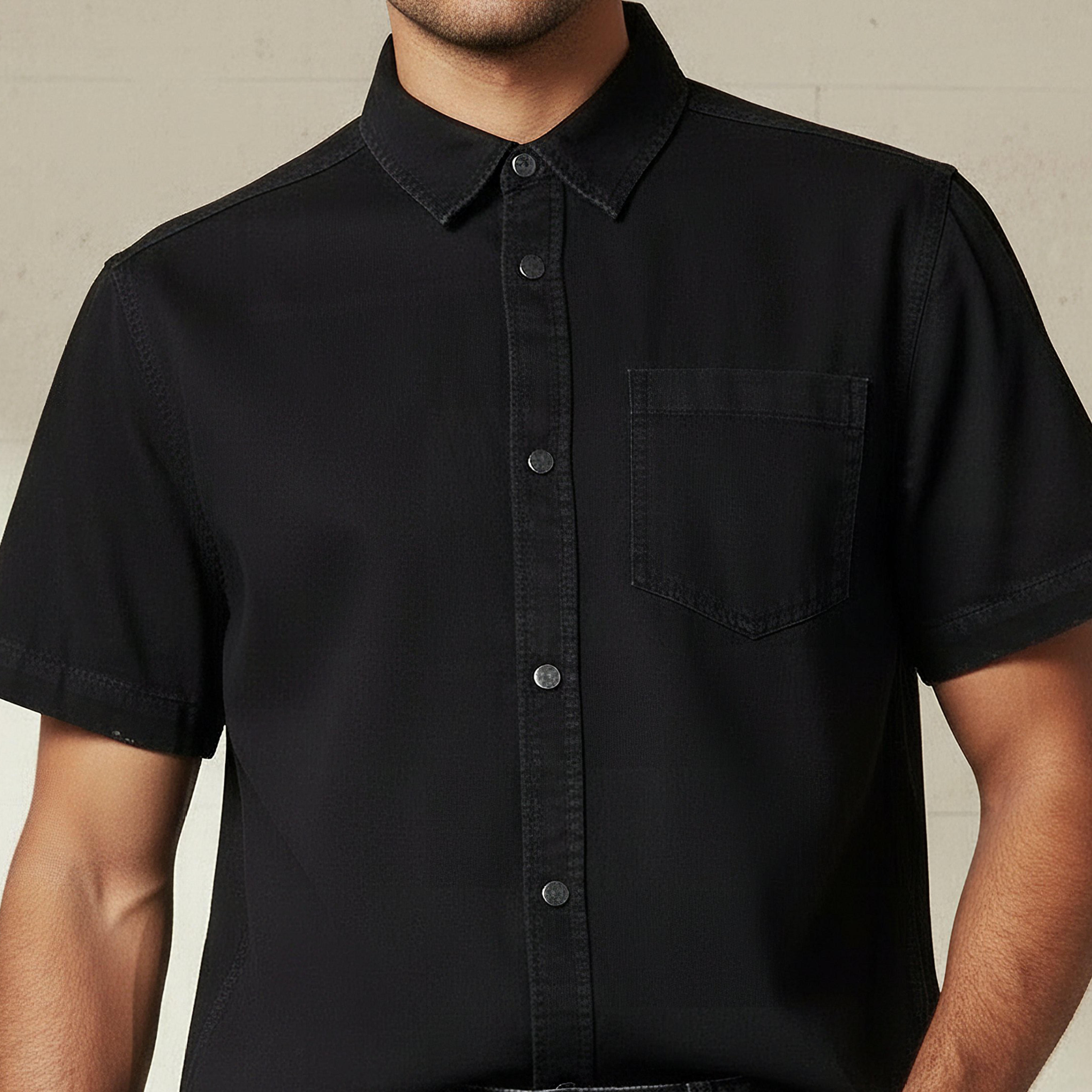 قميص قصير الأكمام بياقة وقصة عادية للرجال-men-clothing-shirts-image-2
