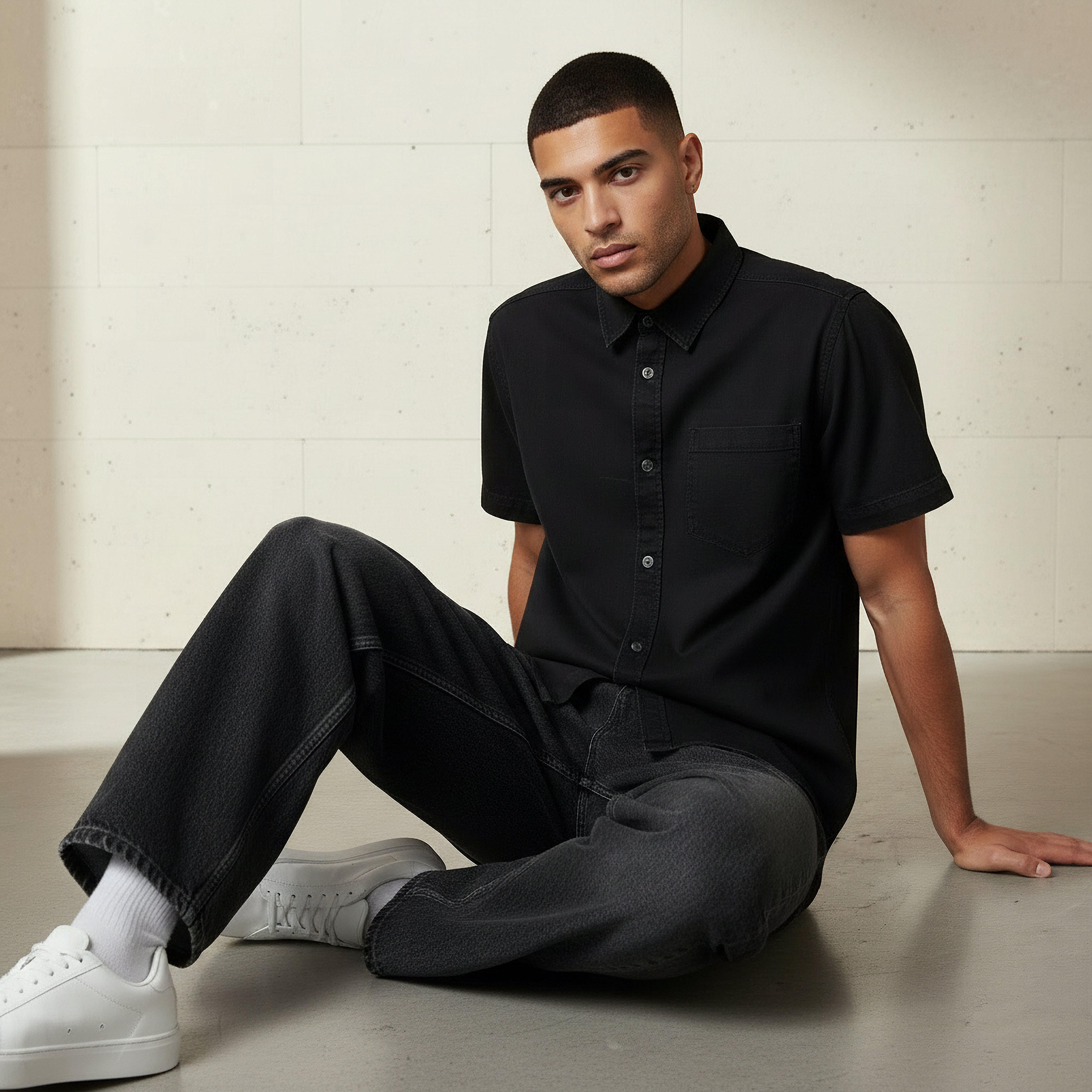 قميص قصير الأكمام بياقة وقصة عادية للرجال-men-clothing-shirts-image-1