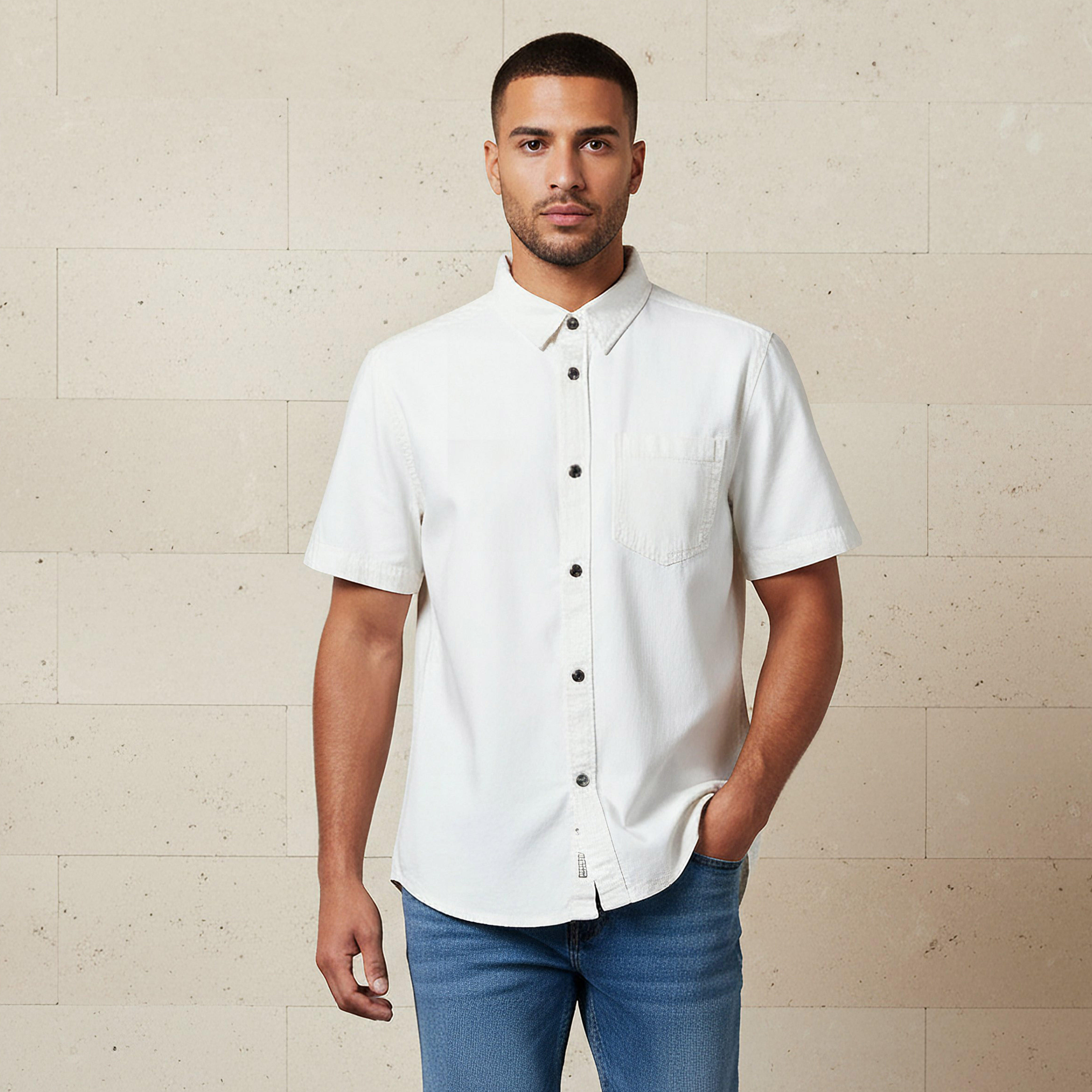 Men Regular Fit Collared Short Sleeve Shirt-men-clothing-shirts-image-1