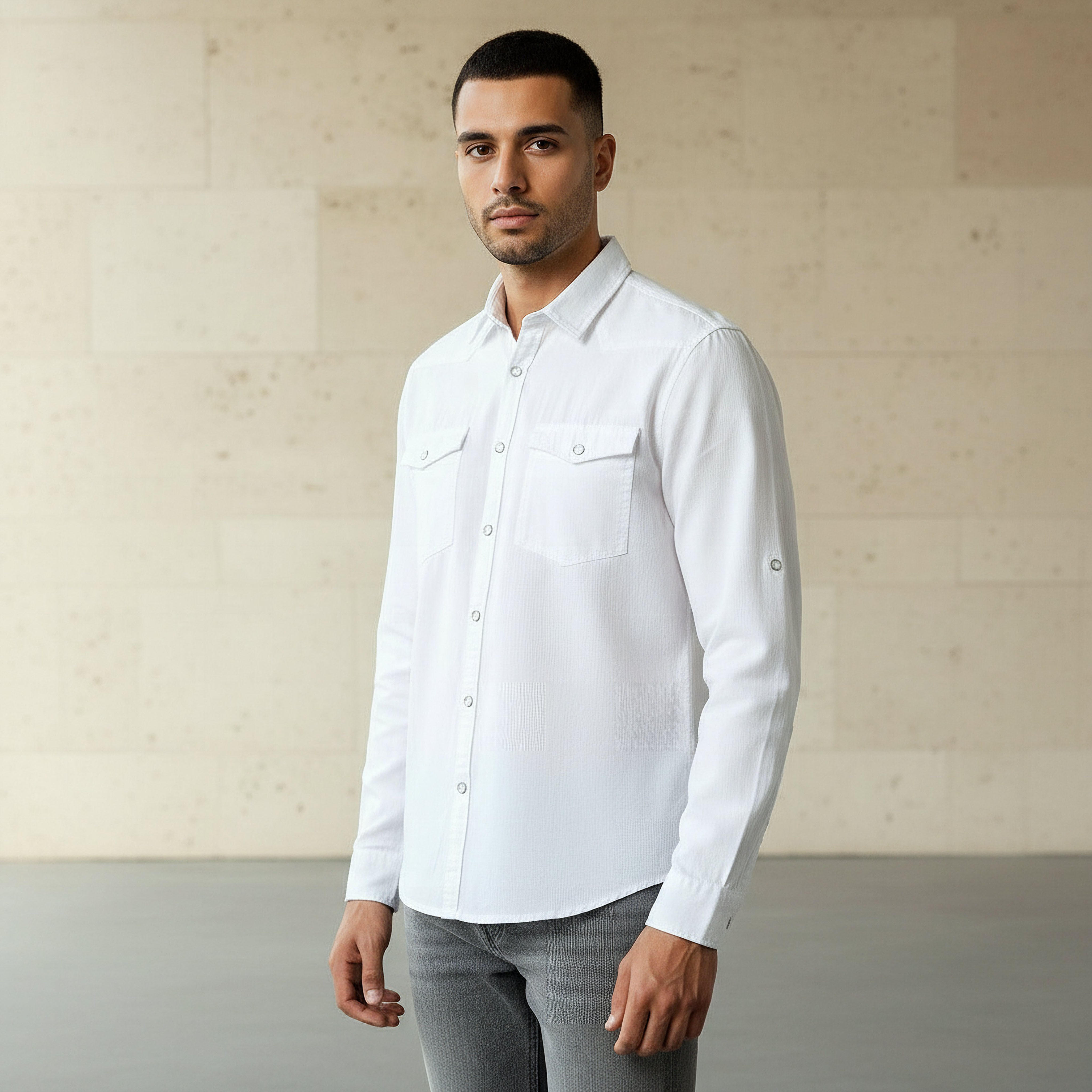 Men Regular Fit Collared Long Sleeves Denim Shirt-men-clothing-shirts-image-1