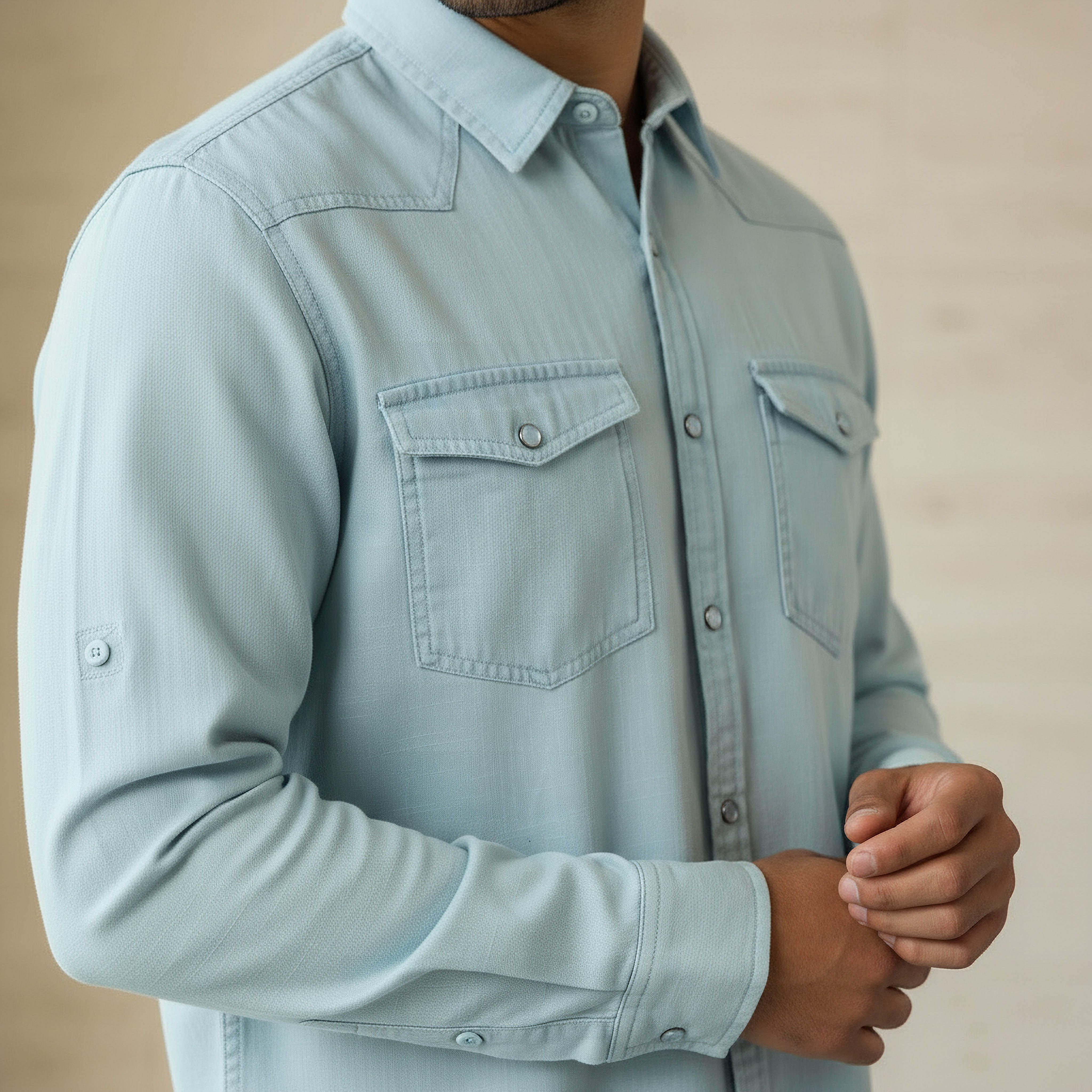 Men Regular Fit Collared Long Sleeves Denim Shirt-men-clothing-shirts-image-4