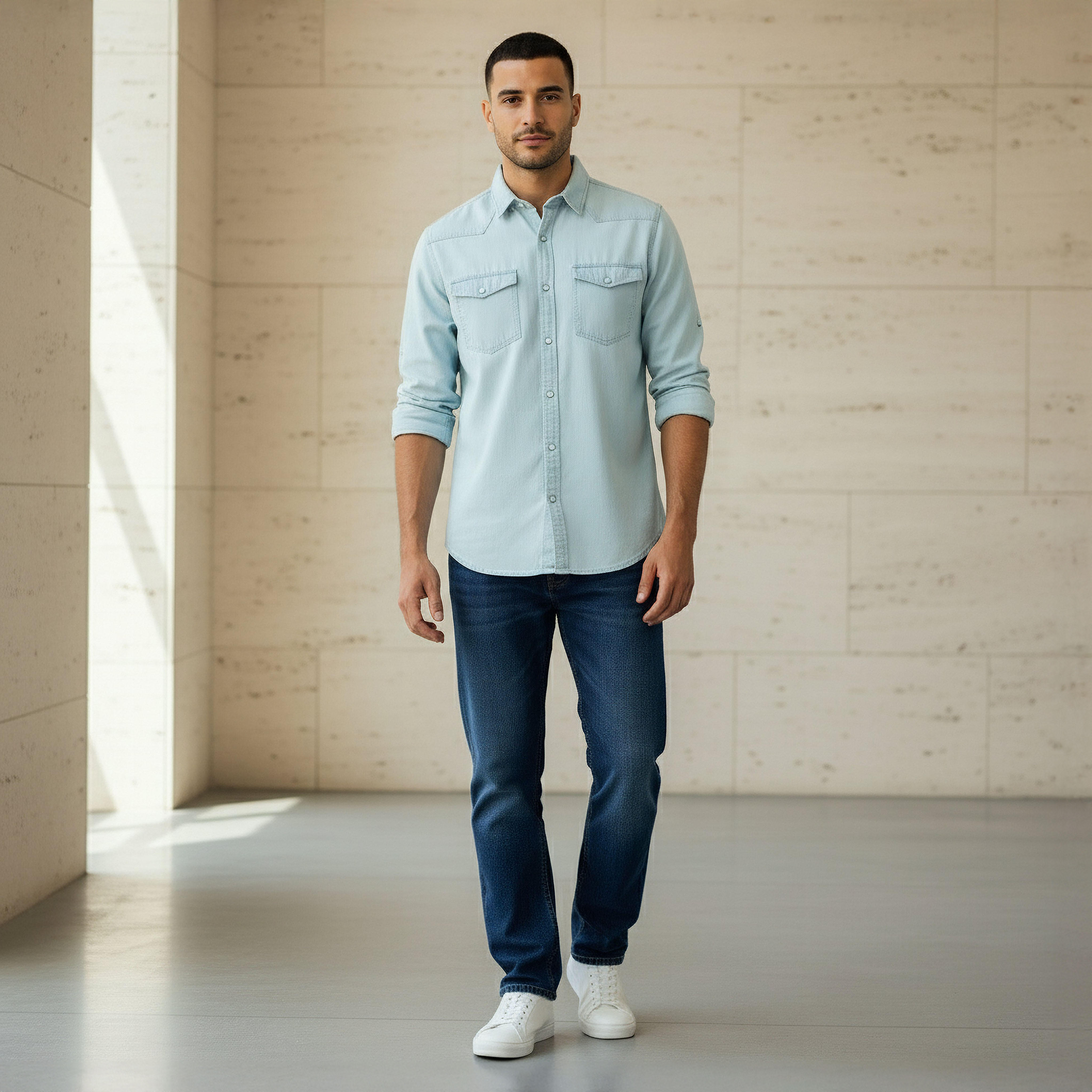 Men Regular Fit Collared Long Sleeves Denim Shirt-men-clothing-shirts-image-5