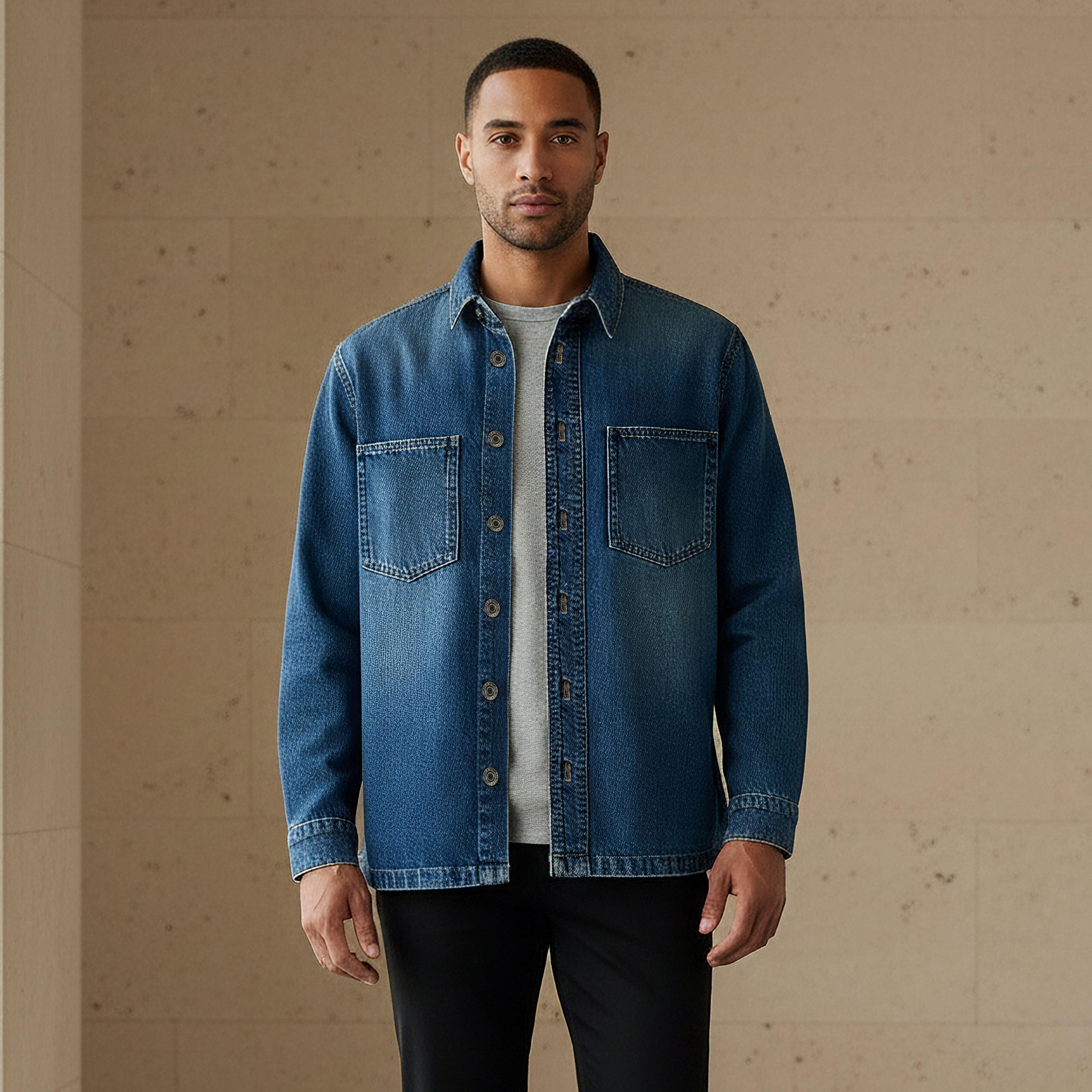 Men Regular Fit Collared Denim Long Sleeves Shirt-men-clothing-shirts-image-1