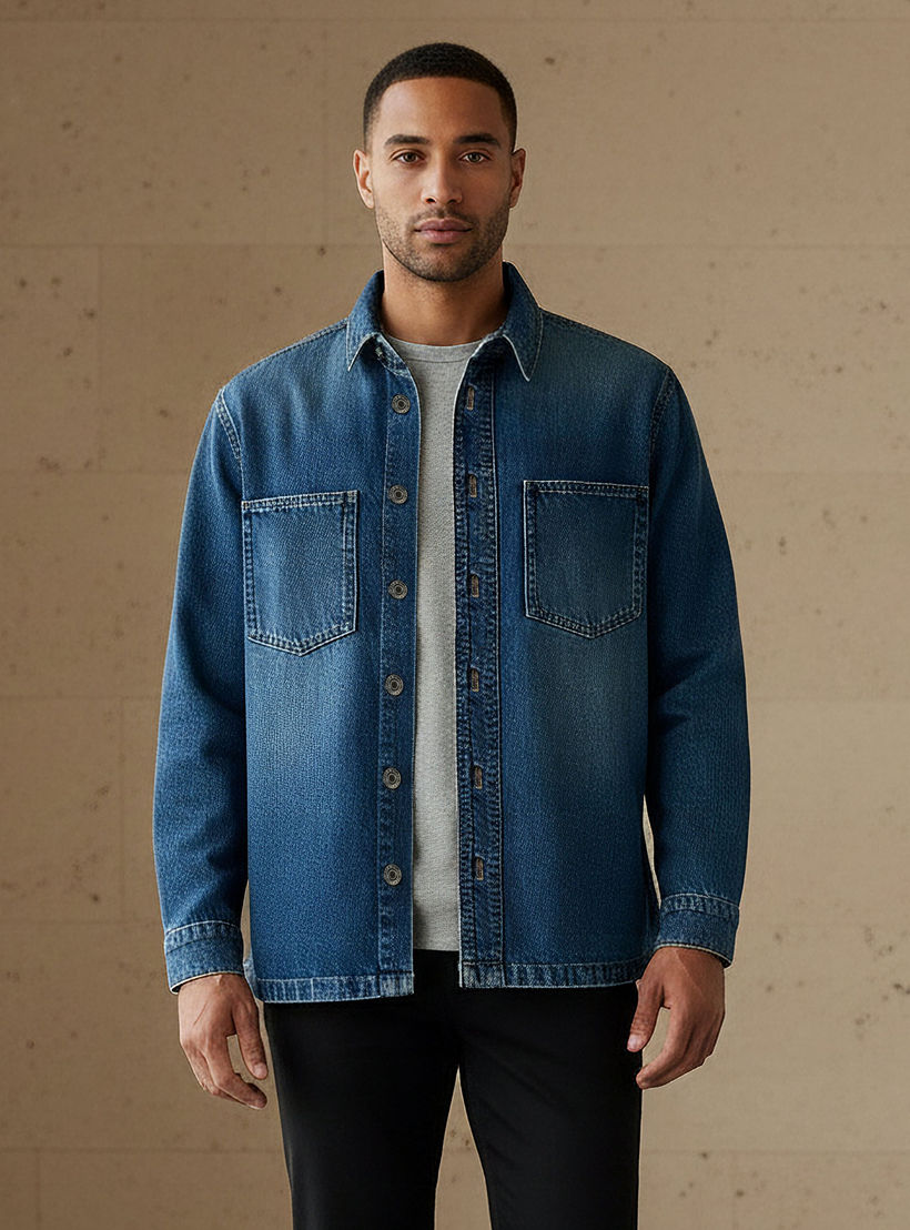 Men Regular Fit Collared Denim Long Sleeves Shirt-men-clothing-shirts-image-1