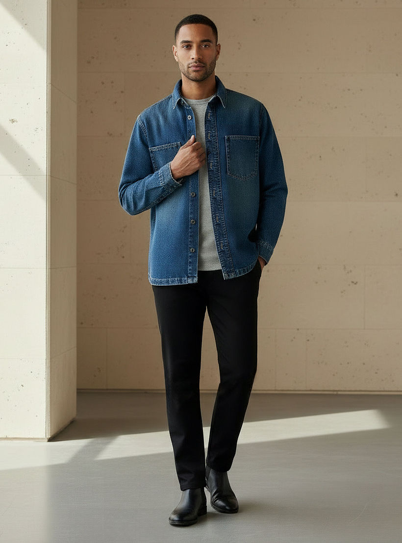 Men Regular Fit Collared Denim Long Sleeves Shirt-men-clothing-shirts-image-2