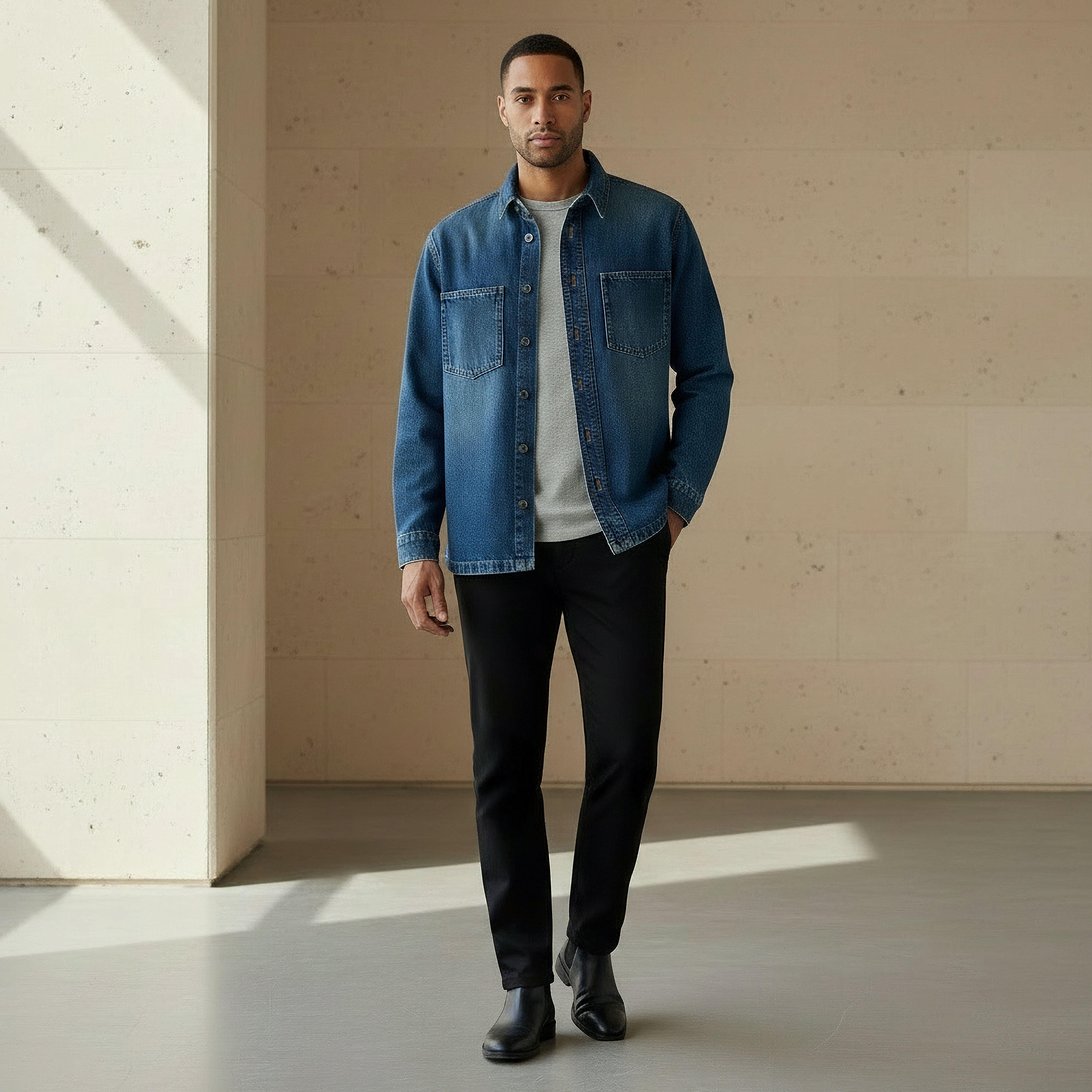 Men Regular Fit Collared Denim Long Sleeves Shirt-men-clothing-shirts-image-5