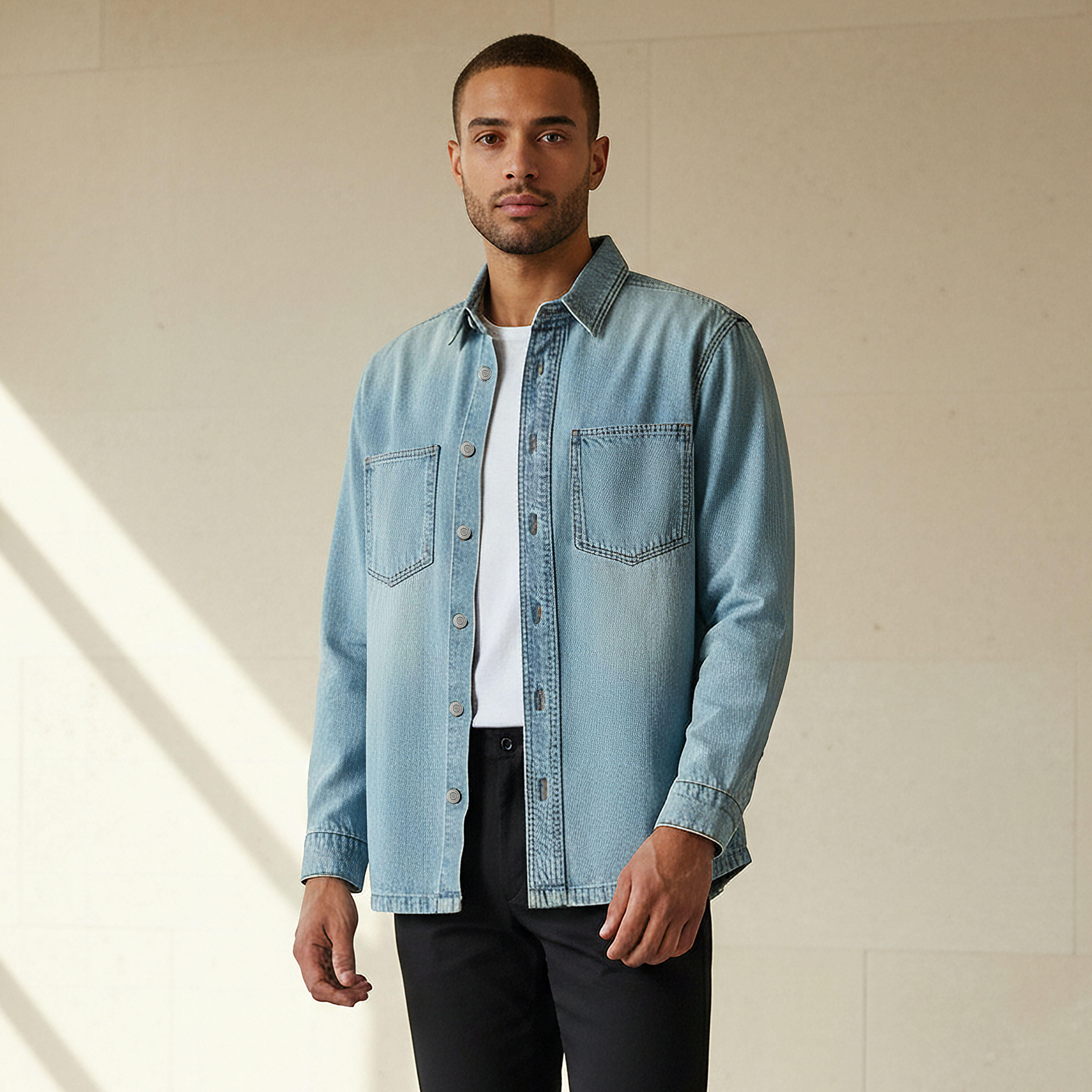 قميص دينم رجالي بأكمام طويلة وقصة عادية وياقة كلاسيكية-men-clothing-shirts-image-1
