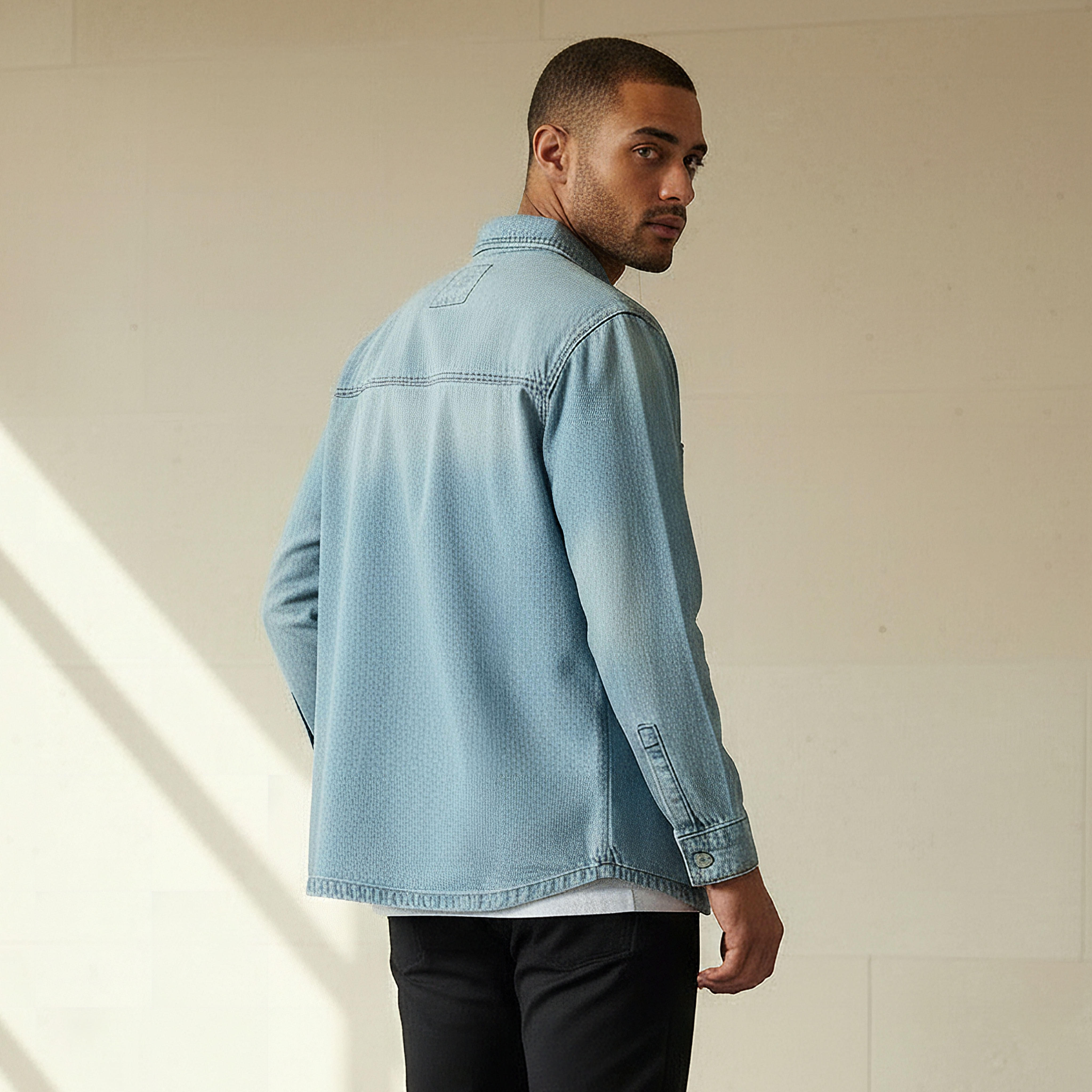 قميص دينم رجالي بأكمام طويلة وقصة عادية وياقة كلاسيكية-men-clothing-shirts-image-4