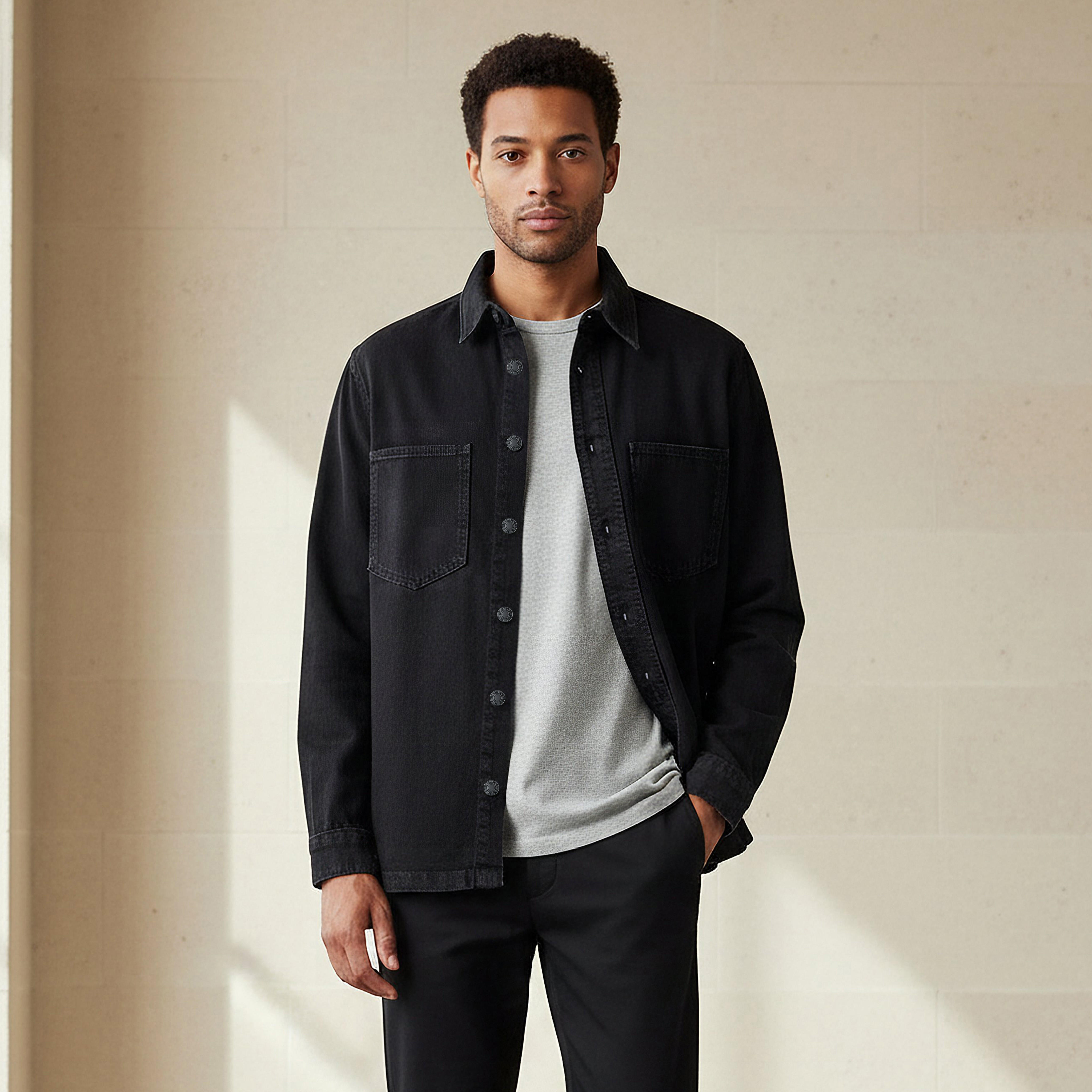 قميص دينم رجالي بأكمام طويلة وقصة عادية وياقة كلاسيكية-men-clothing-shirts-image-5