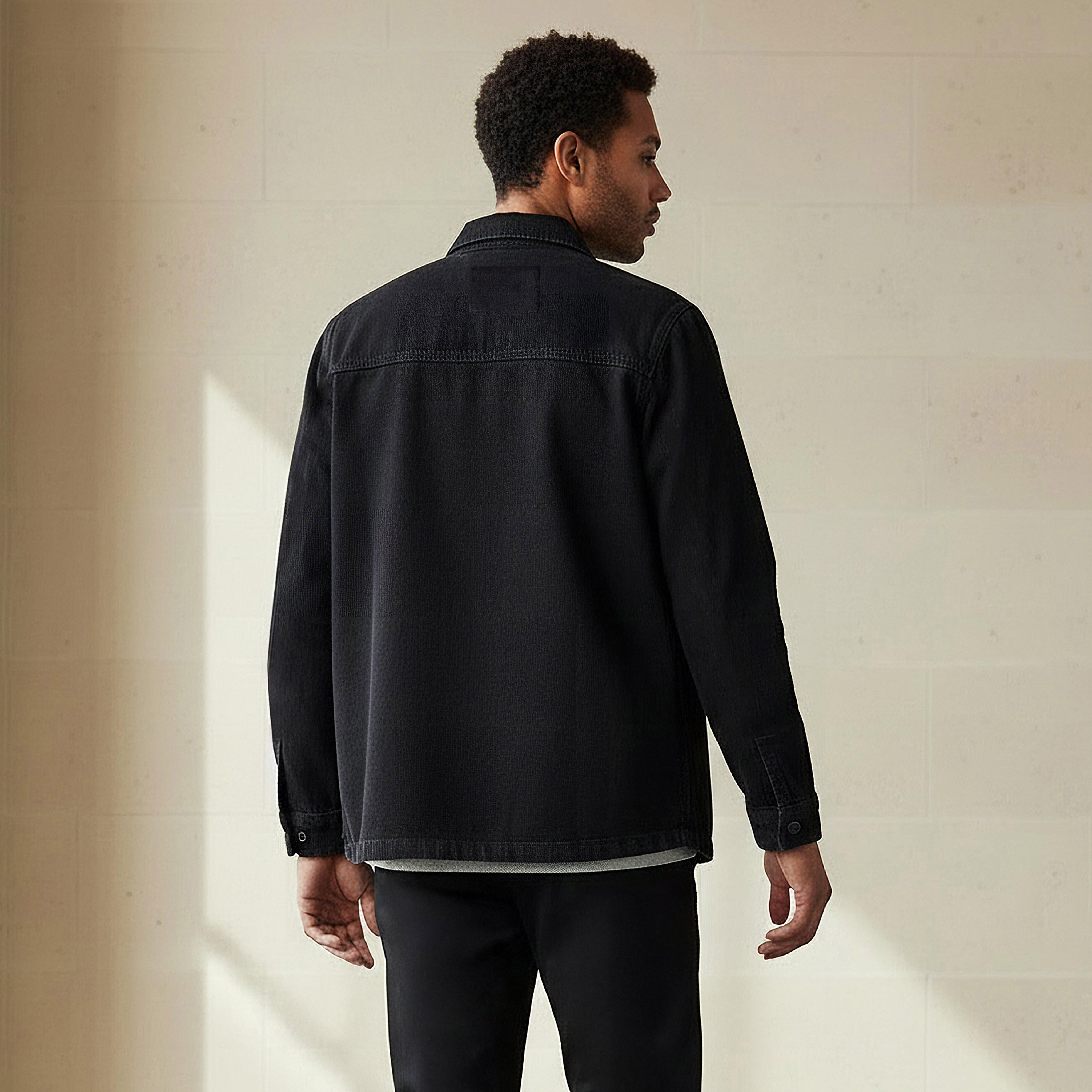 قميص دينم رجالي بأكمام طويلة وقصة عادية وياقة كلاسيكية-men-clothing-shirts-image-4