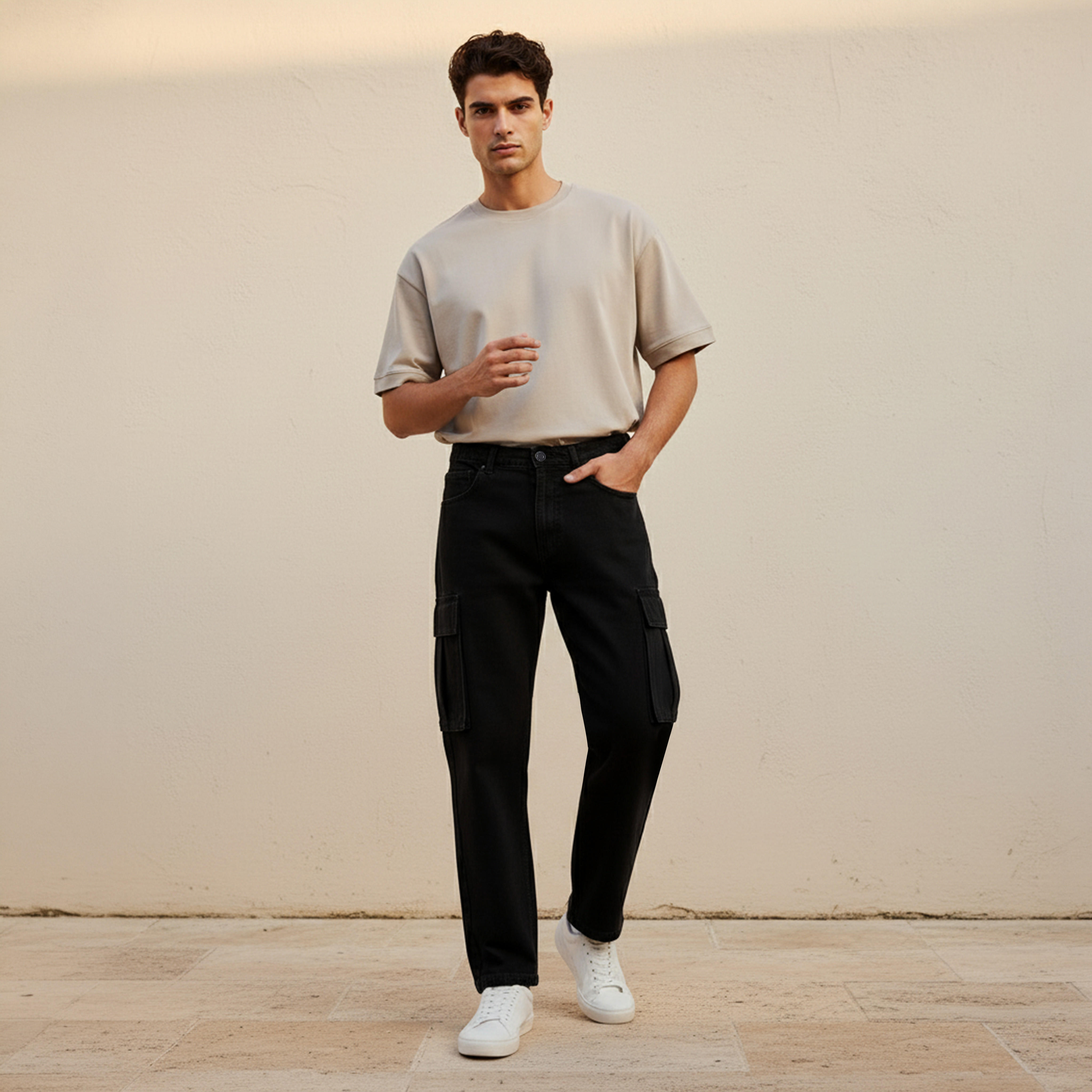 بنطلون جينز كارجو بخصر متوسط وقصة عادية للرجال-men-clothing-bottoms-jeans-image-3