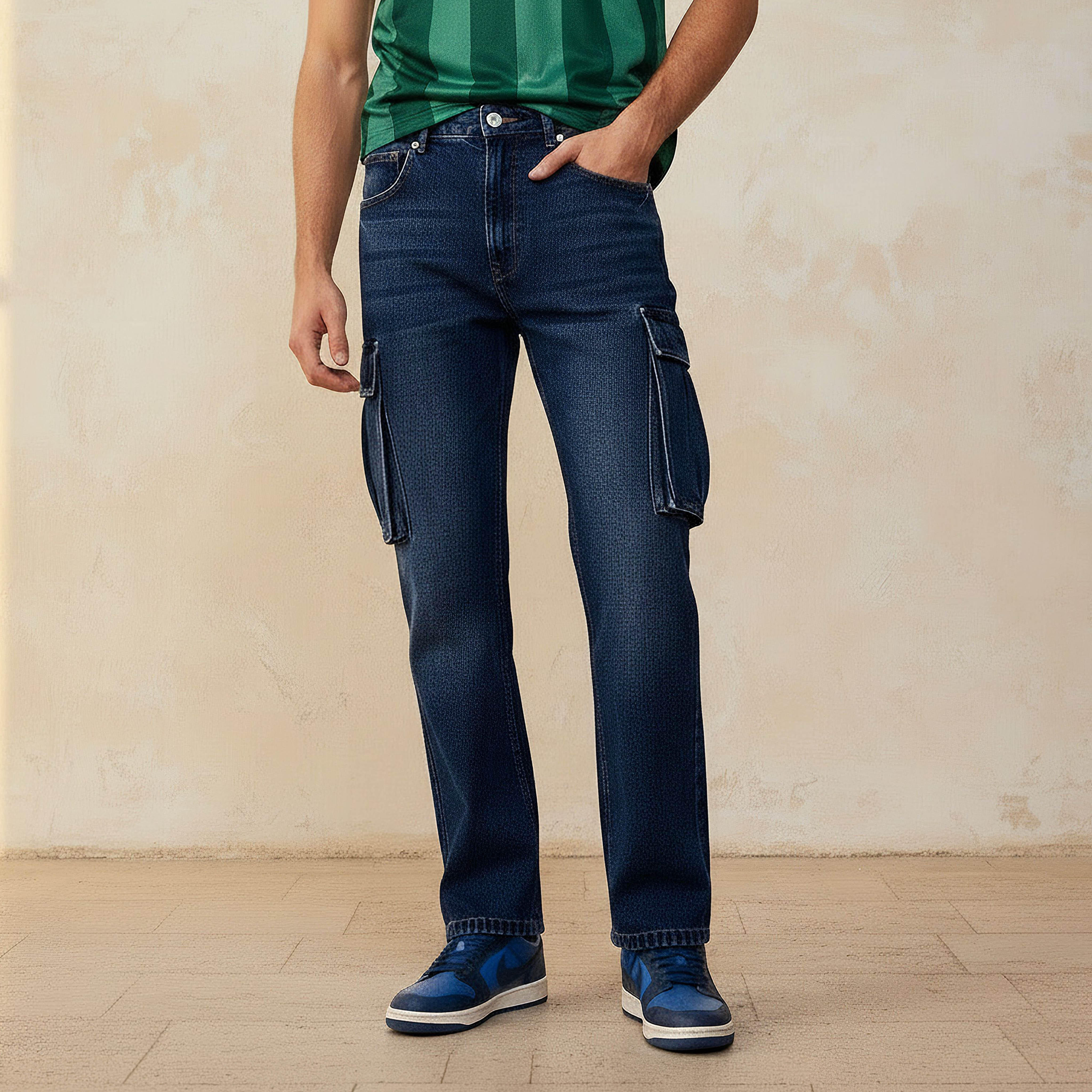 بنطلون جينز كارجو بخصر متوسط وقصة عادية للرجال-men-clothing-bottoms-jeans-image-5