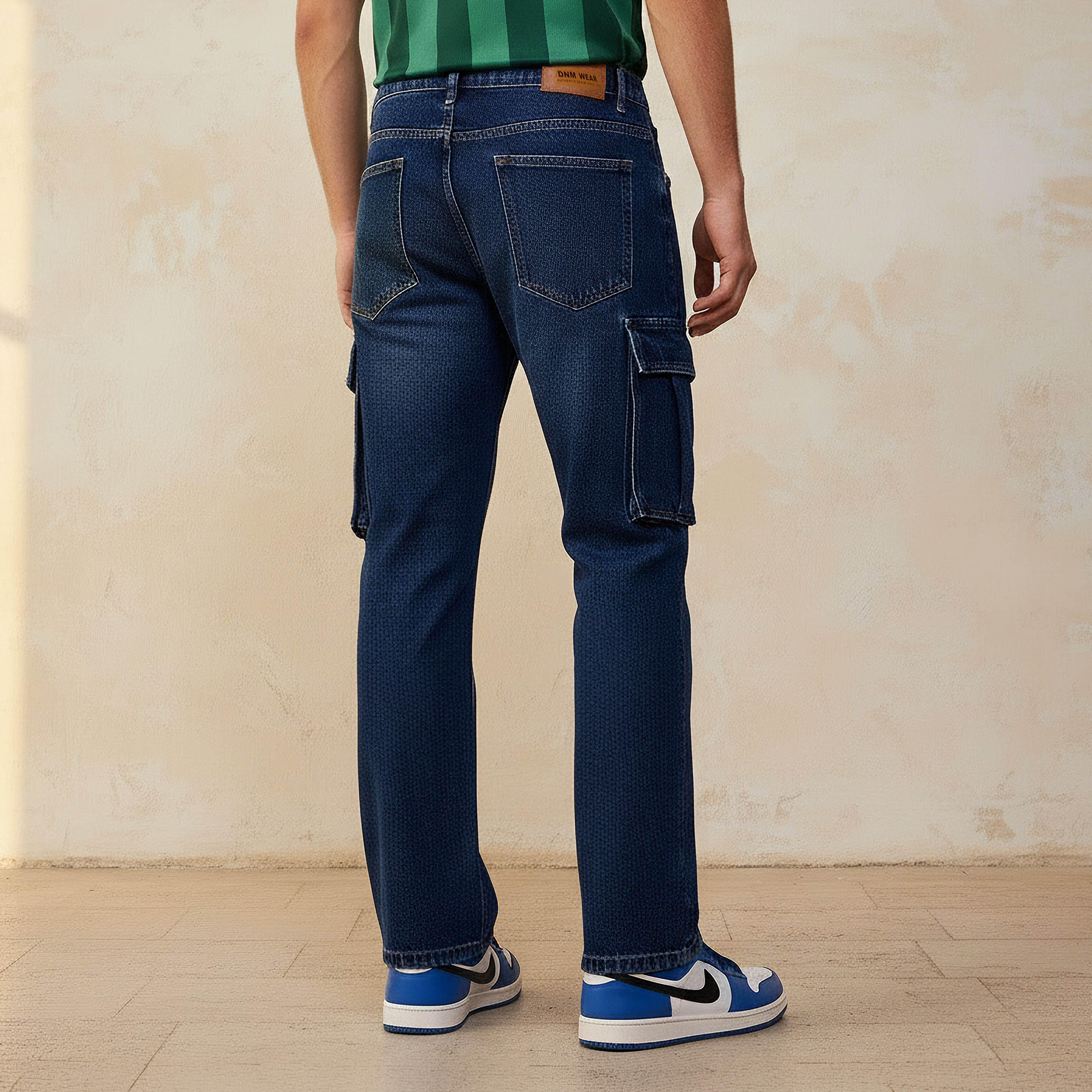 بنطلون جينز كارجو بخصر متوسط وقصة عادية للرجال-men-clothing-bottoms-jeans-image-2