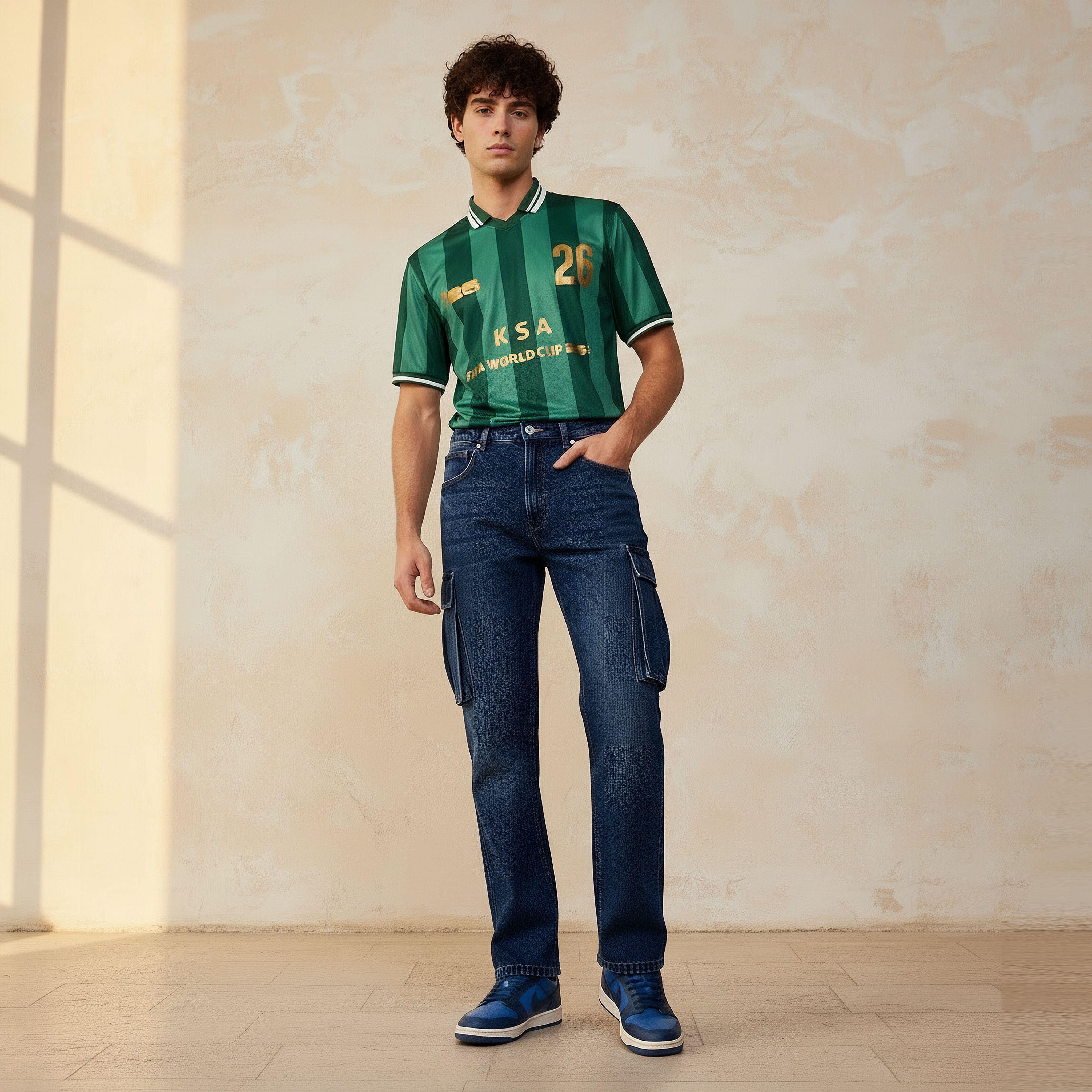 بنطلون جينز كارجو بخصر متوسط وقصة عادية للرجال-men-clothing-bottoms-jeans-image-1
